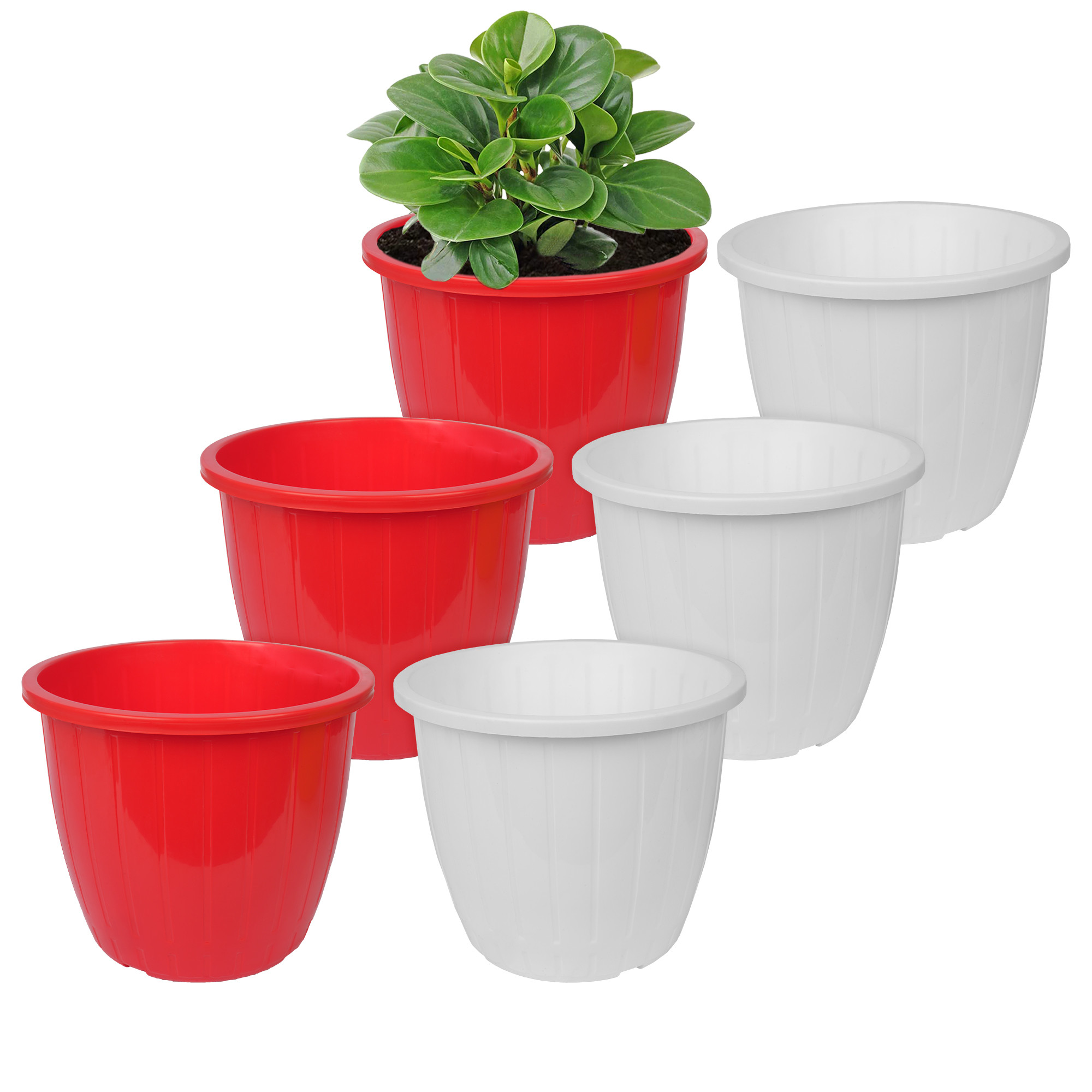 Kuber Industries Flower Pot | Flower Pots for Indoor & Outdoor | Plastic Pot for Gardening | Planter for Flower | Balcony Flower Pot with Drain Holes | Duro Flower Pot | 6 Inch | Pack of 6 | Multi