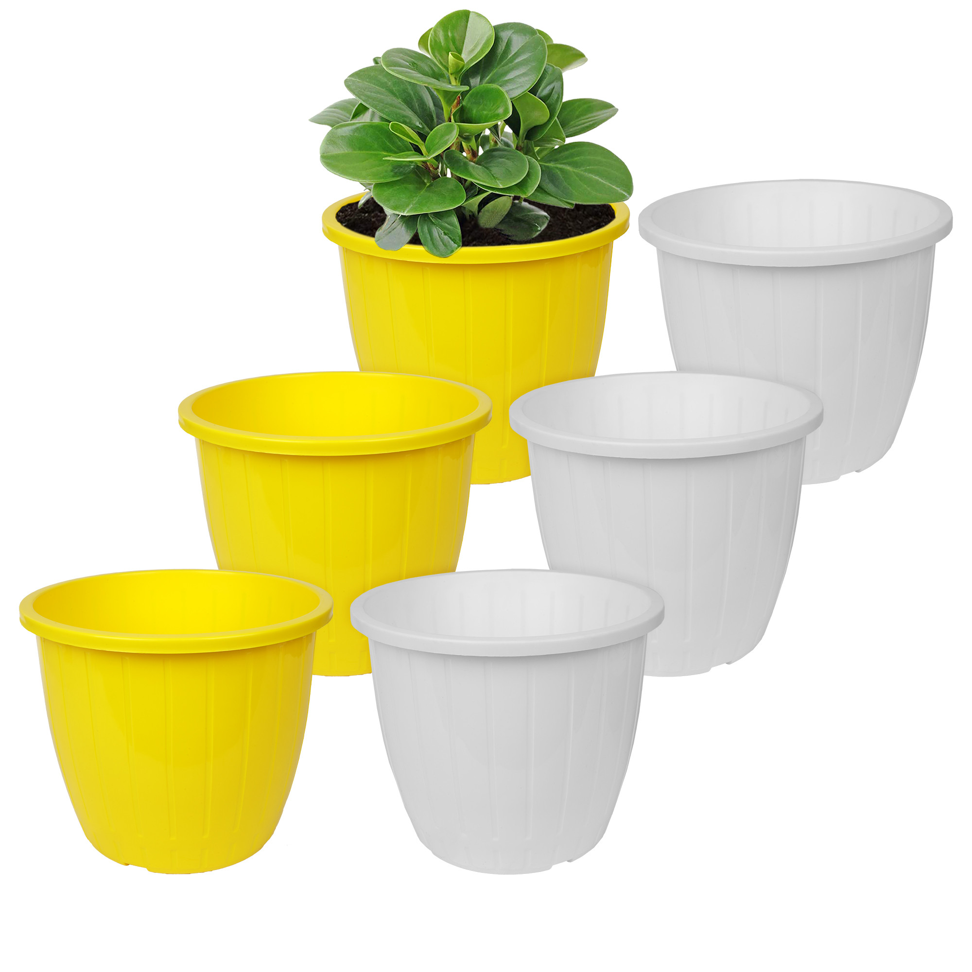 Kuber Industries Flower Pot | Flower Pots for Indoor & Outdoor | Plastic Pot for Gardening | Planter for Flower | Balcony Flower Pot with Drain Holes | Duro Flower Pot | 6 Inch | Pack of 6 | Multi