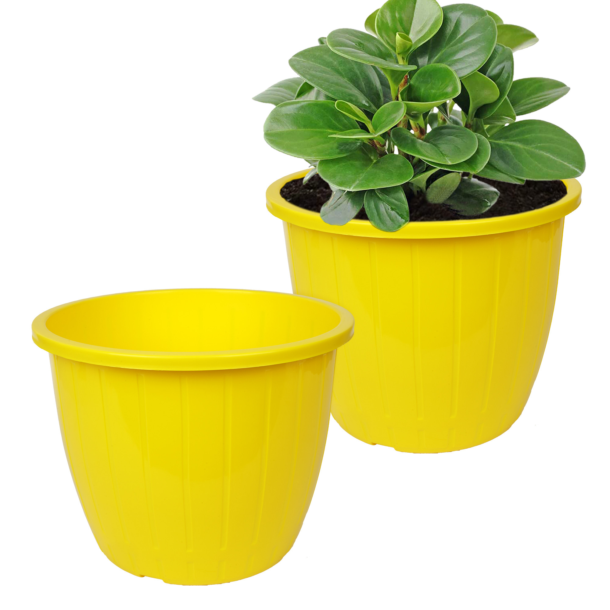 Kuber Industries Flower Pot | Flower Pots for Indoor & Outdoor | Plastic Pot for Gardening | Planter for Flower | Balcony Pots for Home Decor | Duro Flower Pot | 8 Inch | Yellow