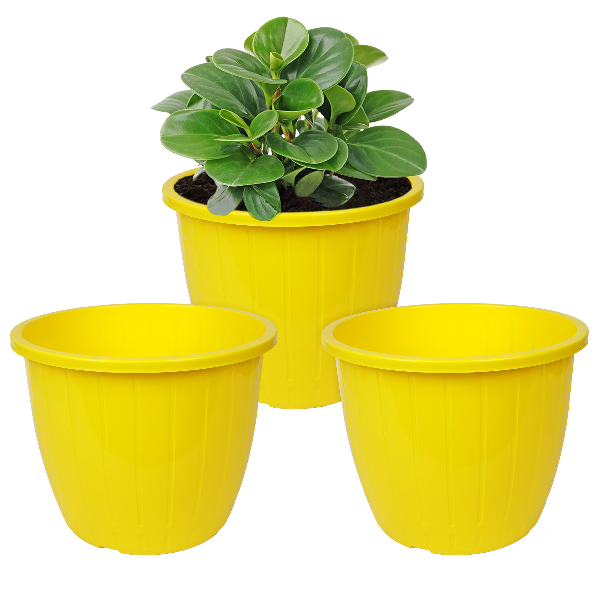 Kuber Industries Flower Pot | Flower Pots for Indoor & Outdoor | Plastic Pot for Gardening | Planter for Flower | Balcony Pots for Home Decor | Duro Flower Pot | 8 Inch | Yellow