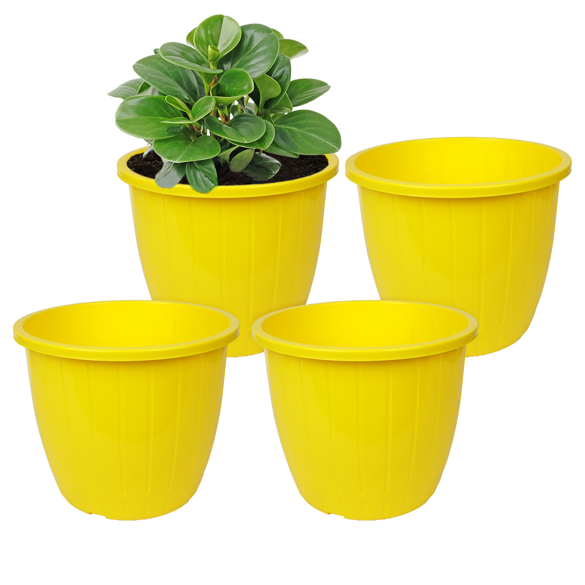 Kuber Industries Flower Pot | Flower Pots for Indoor & Outdoor | Plastic Pot for Gardening | Planter for Flower | Balcony Pots for Home Decor | Duro Flower Pot | 8 Inch | Yellow