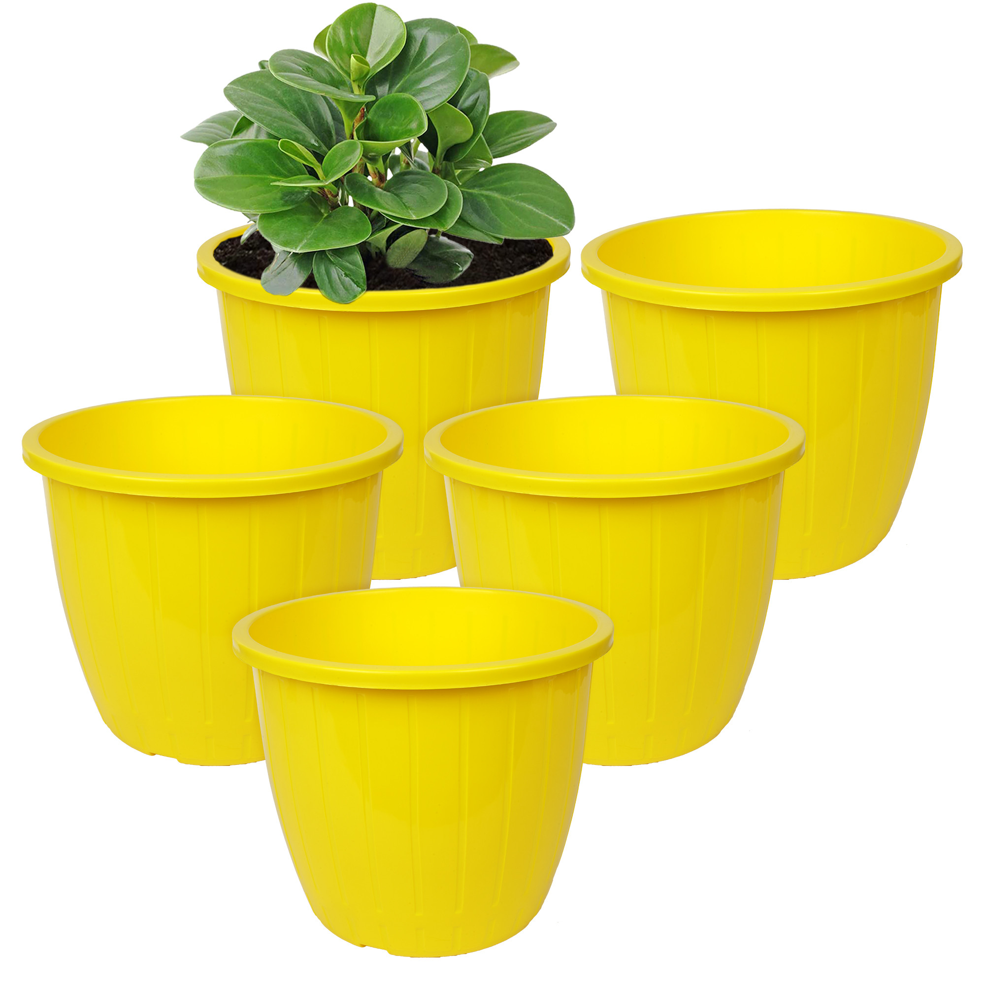 Kuber Industries Flower Pot | Flower Pots for Indoor & Outdoor | Plastic Pot for Gardening | Planter for Flower | Balcony Pots for Home Decor | Duro Flower Pot | 8 Inch | Yellow