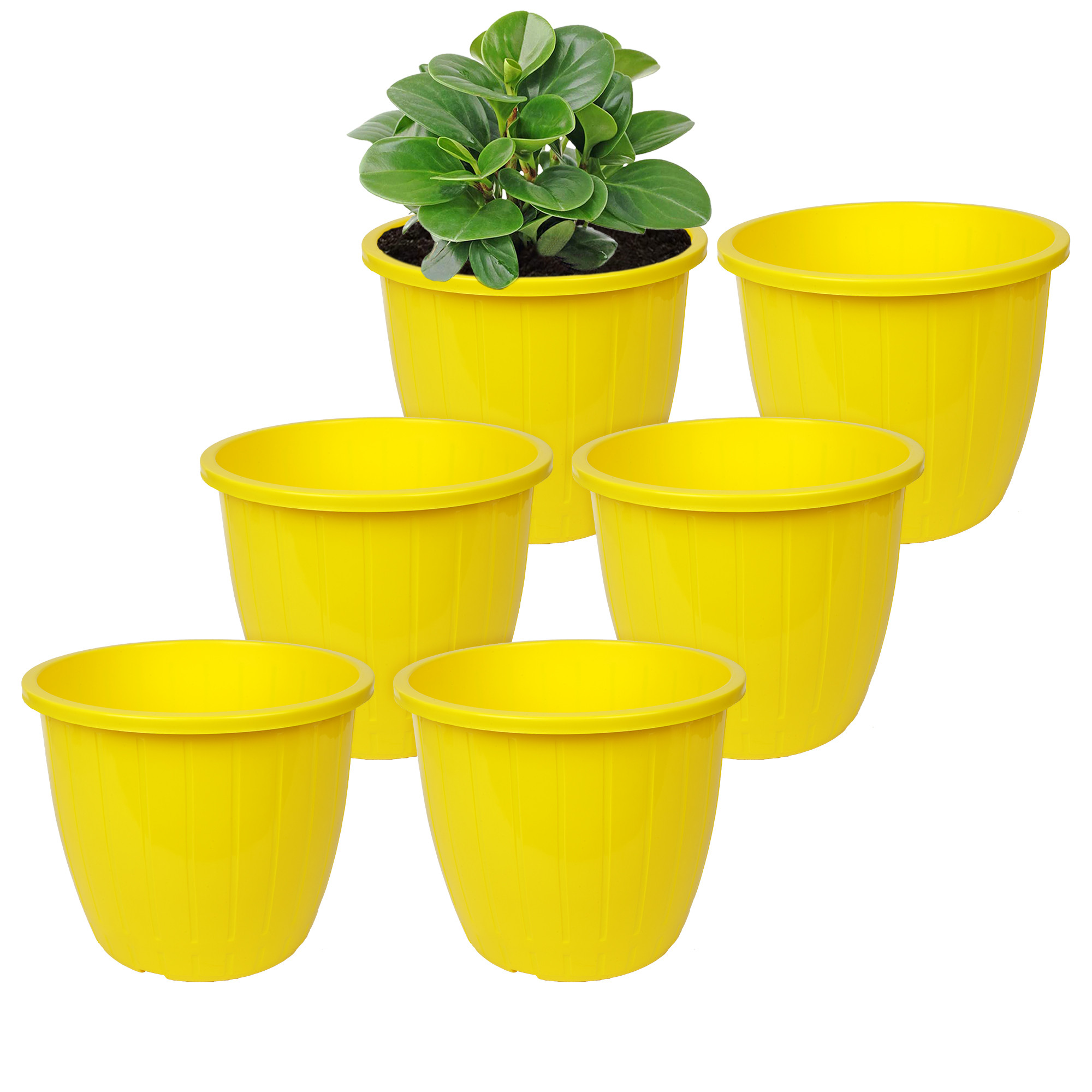 Kuber Industries Flower Pot | Flower Pots for Indoor & Outdoor | Plastic Pot for Gardening | Planter for Flower | Balcony Pots for Home Decor | Duro Flower Pot | 8 Inch | Yellow