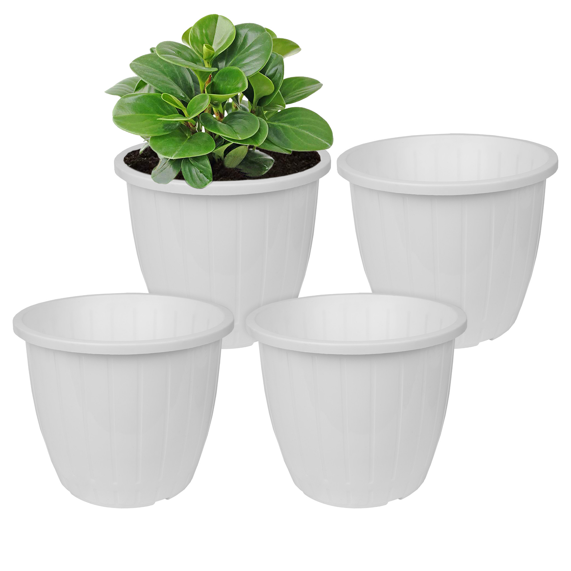 Kuber Industries Flower Pot | Flower Pots for Indoor & Outdoor | Plastic Pot for Gardening | Planter for Flower | Balcony Pots for Home Decor | Duro Flower Pot | 8 Inch | White