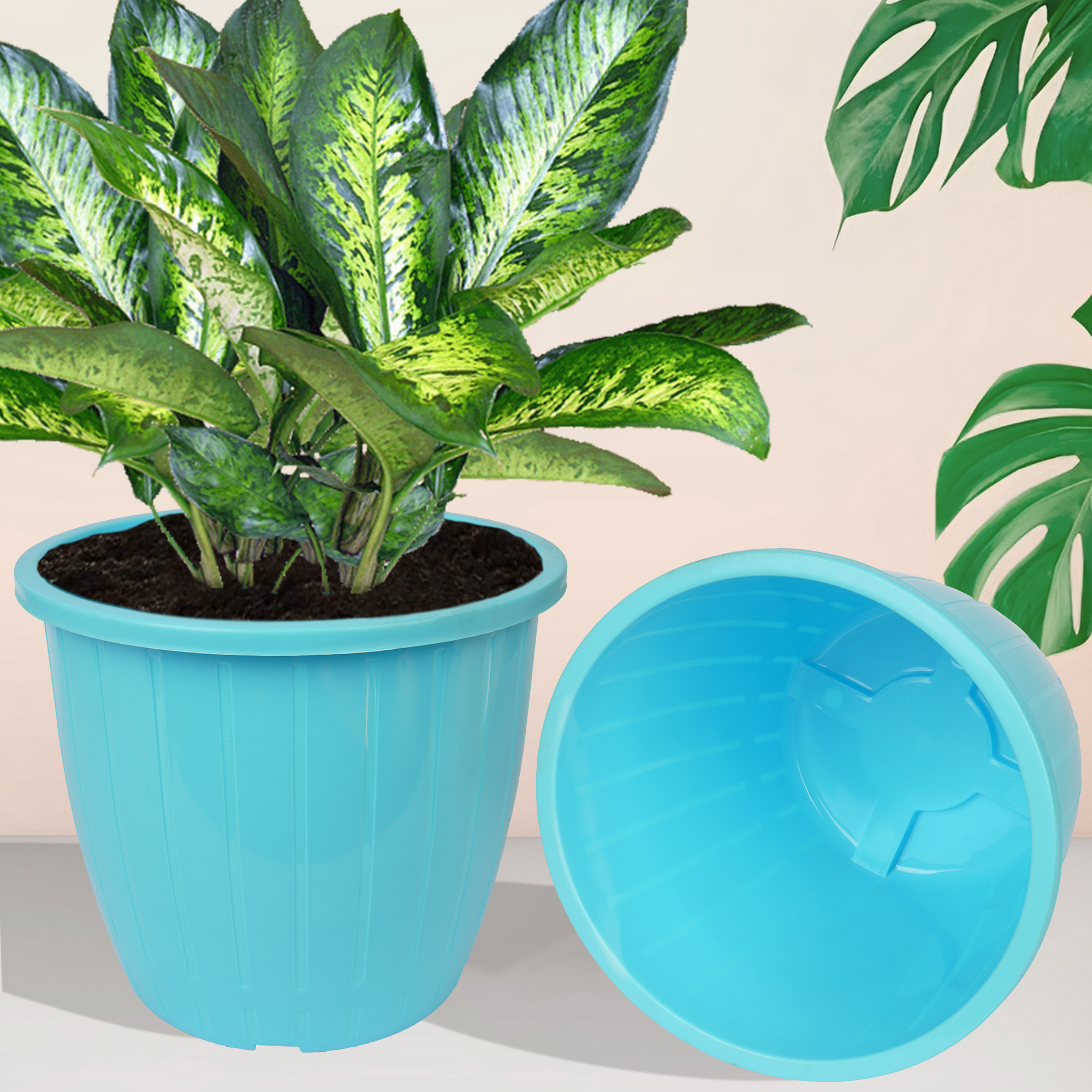 Kuber Industries Flower Pot | Flower Pots for Indoor & Outdoor | Plastic Pot for Gardening | Planter for Flower | Balcony Pots for Home Decor | Duro Flower Pot | 8 Inch | Blue