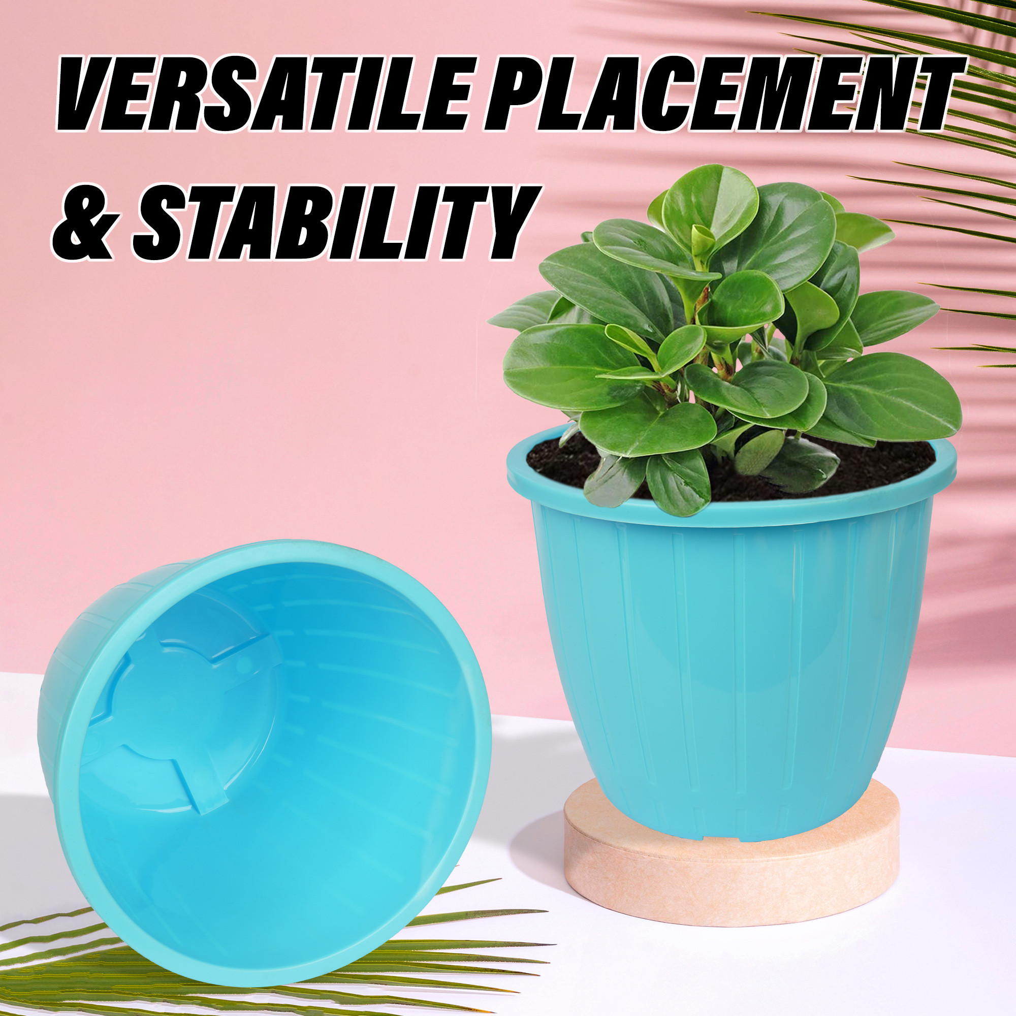 Kuber Industries Flower Pot | Flower Pots for Indoor & Outdoor | Plastic Pot for Gardening | Planter for Flower | Balcony Pots for Home Decor | Duro Flower Pot | 8 Inch | Blue