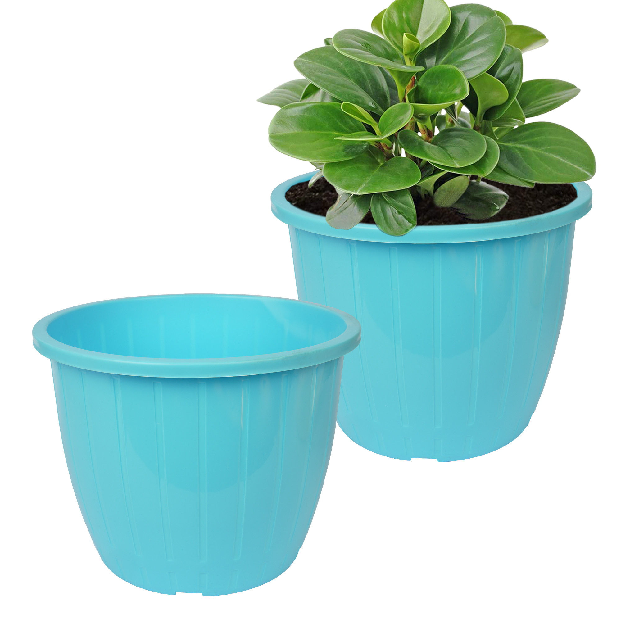 Kuber Industries Flower Pot | Flower Pots for Indoor & Outdoor | Plastic Pot for Gardening | Planter for Flower | Balcony Pots for Home Decor | Duro Flower Pot | 8 Inch | Blue
