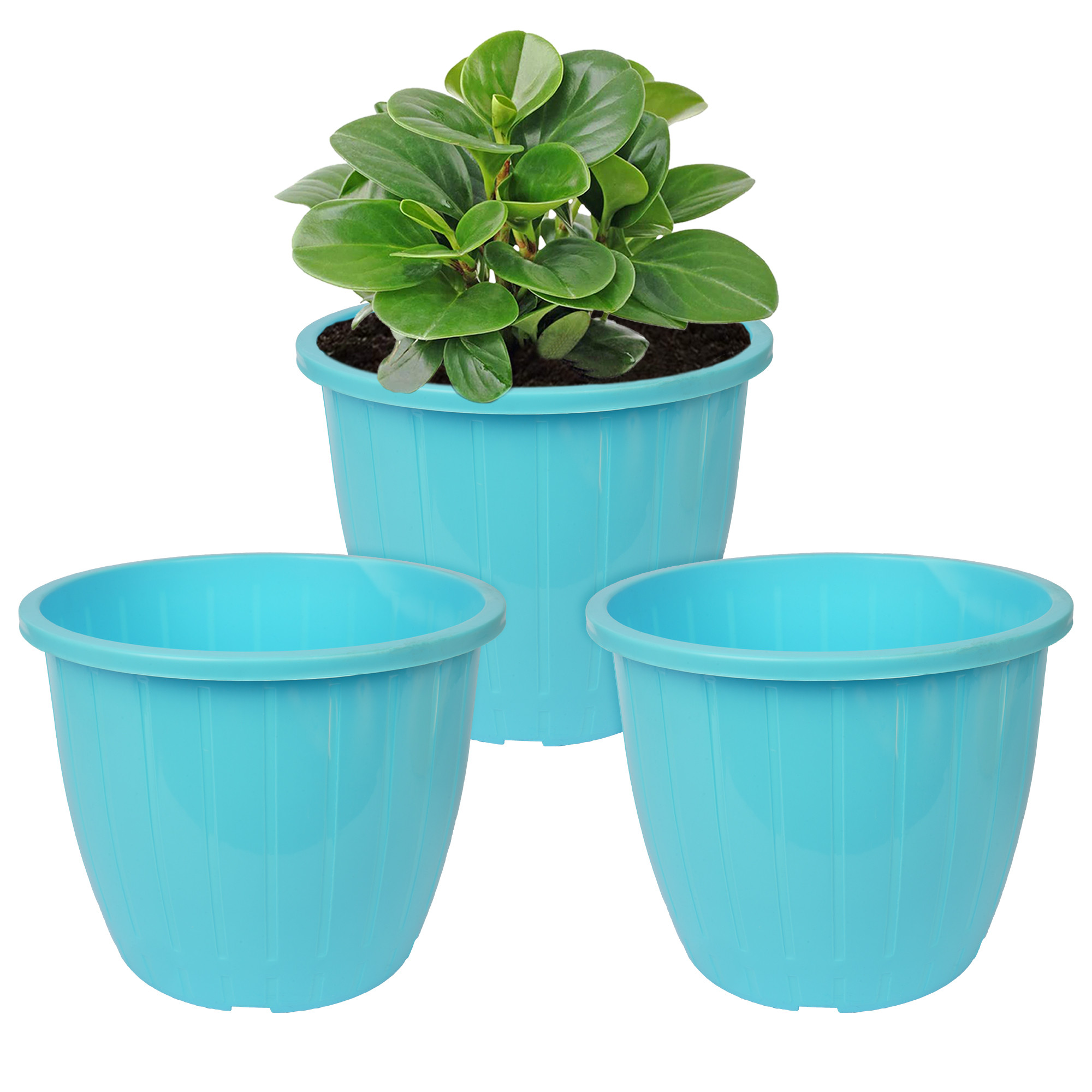 Kuber Industries Flower Pot | Flower Pots for Indoor & Outdoor | Plastic Pot for Gardening | Planter for Flower | Balcony Pots for Home Decor | Duro Flower Pot | 8 Inch | Blue