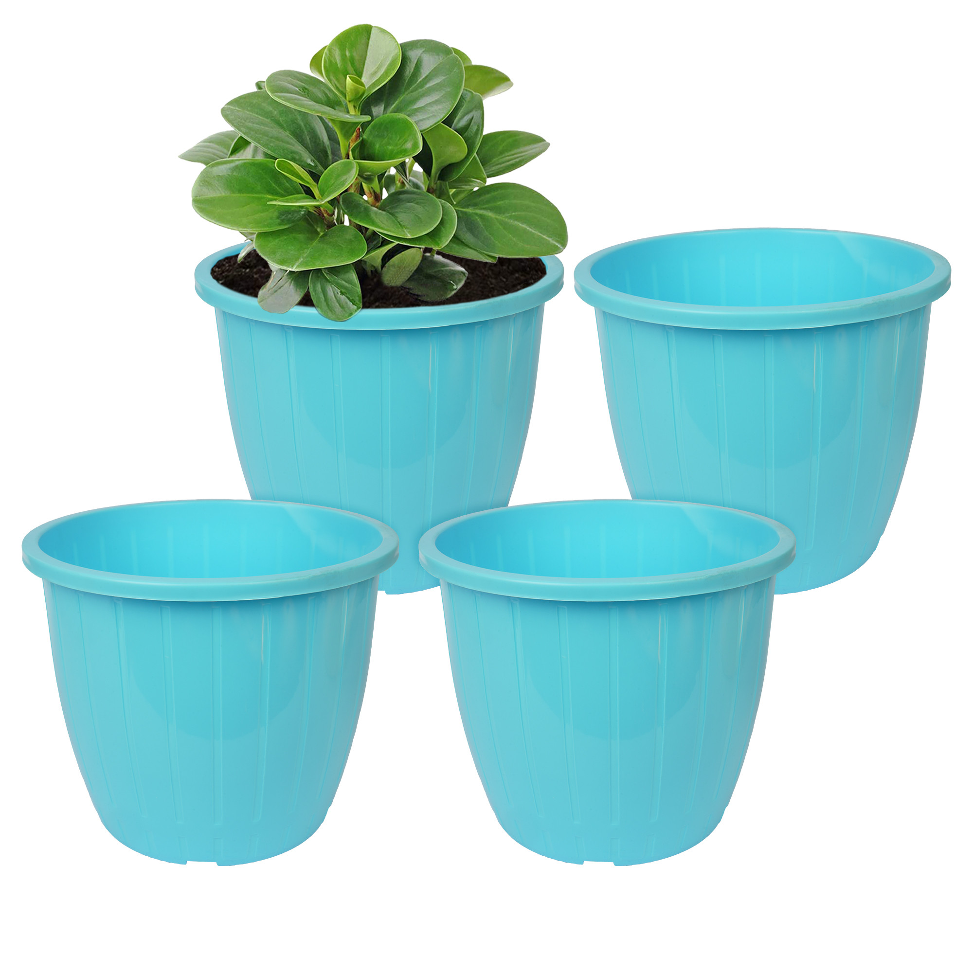 Kuber Industries Flower Pot | Flower Pots for Indoor & Outdoor | Plastic Pot for Gardening | Planter for Flower | Balcony Pots for Home Decor | Duro Flower Pot | 8 Inch | Blue