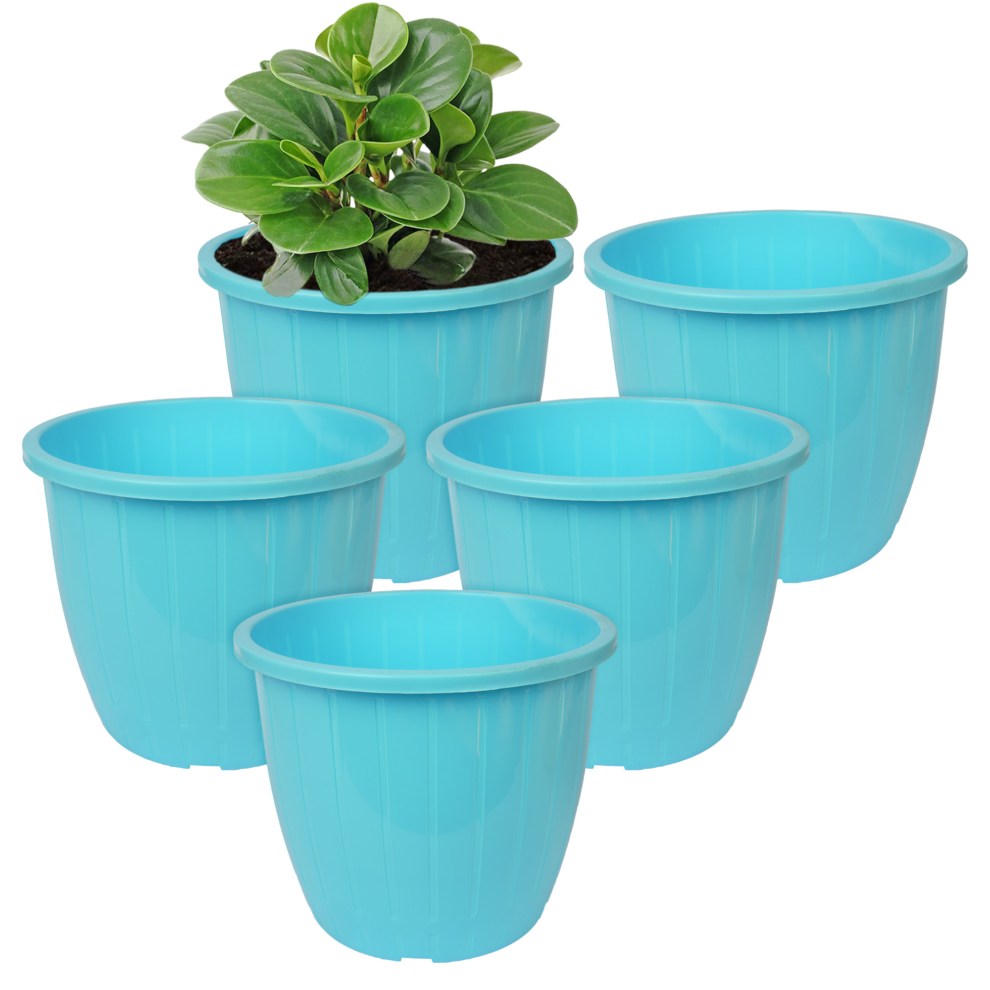Kuber Industries Flower Pot | Flower Pots for Indoor & Outdoor | Plastic Pot for Gardening | Planter for Flower | Balcony Pots for Home Decor | Duro Flower Pot | 8 Inch | Blue