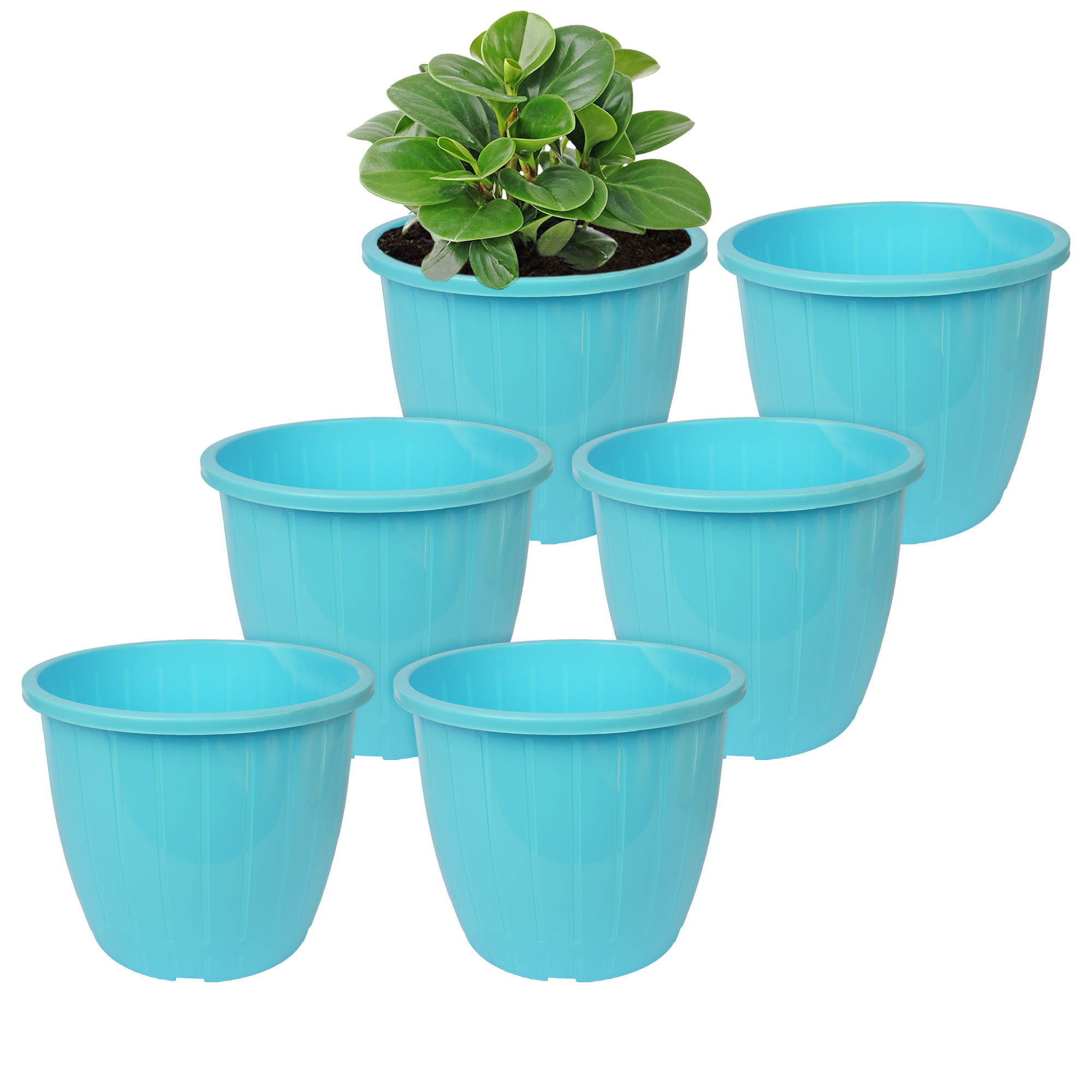 Kuber Industries Flower Pot | Flower Pots for Indoor & Outdoor | Plastic Pot for Gardening | Planter for Flower | Balcony Pots for Home Decor | Duro Flower Pot | 8 Inch | Blue