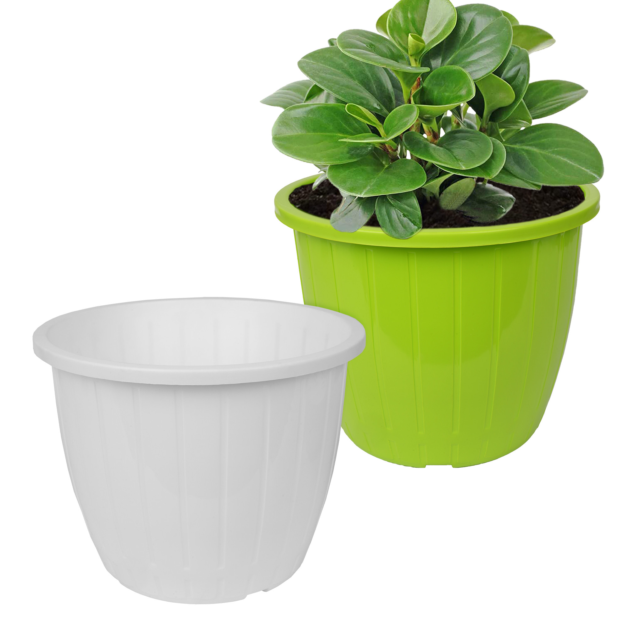 Kuber Industries Flower Pot | Flower Pots for Indoor & Outdoor | Plastic Pot for Gardening | Planter for Flower | Balcony Pots for Home Decor | Duro Flower Pot | 8 Inch | Pack of 2 | Multi