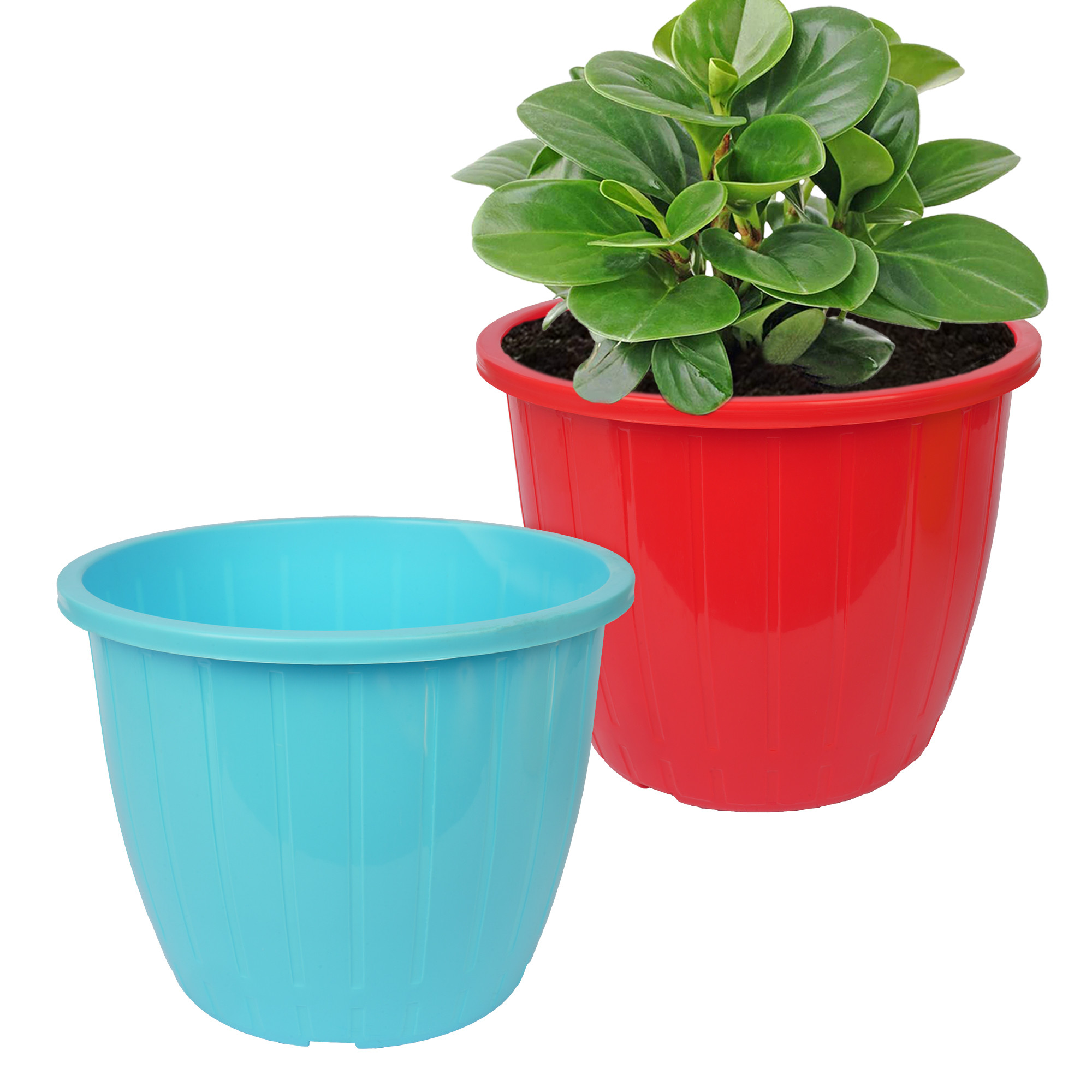 Kuber Industries Flower Pot | Flower Pots for Indoor & Outdoor | Plastic Pot for Gardening | Planter for Flower | Balcony Pots for Home Decor | Duro Flower Pot | 8 Inch | Pack of 2 | Multi