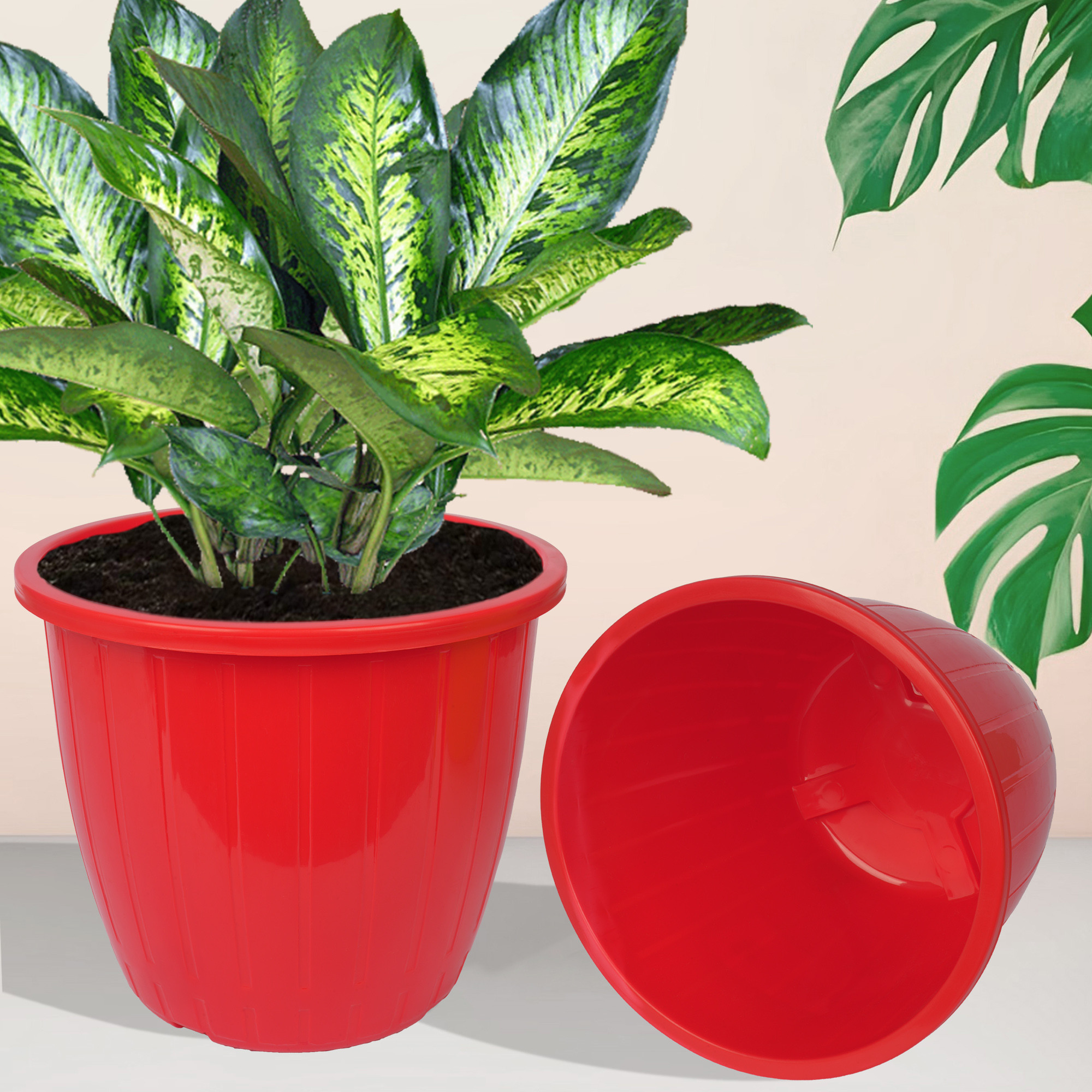 Kuber Industries Flower Pot | Flower Pots for Indoor & Outdoor | Plastic Pot for Gardening | Planter for Flower | Balcony Pots for Home Decor | Duro Flower Pot | 8 Inch | Pack of 2 | Multi