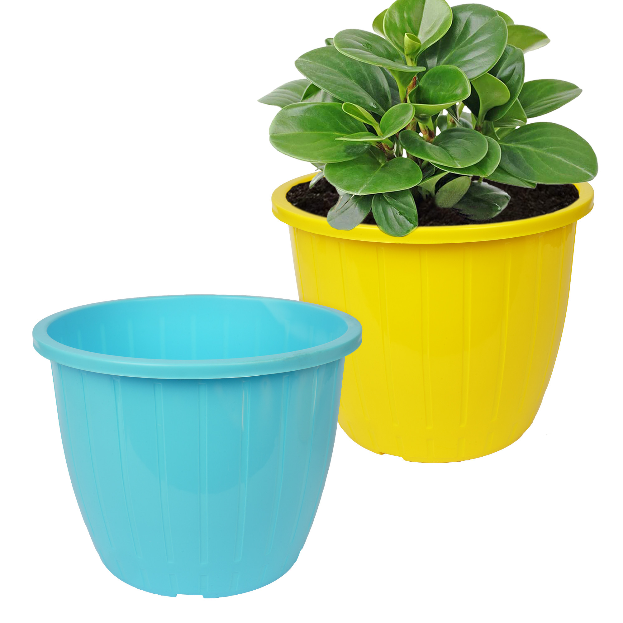 Kuber Industries Flower Pot | Flower Pots for Indoor & Outdoor | Plastic Pot for Gardening | Planter for Flower | Balcony Pots for Home Decor | Duro Flower Pot | 8 Inch | Pack of 2 | Multi