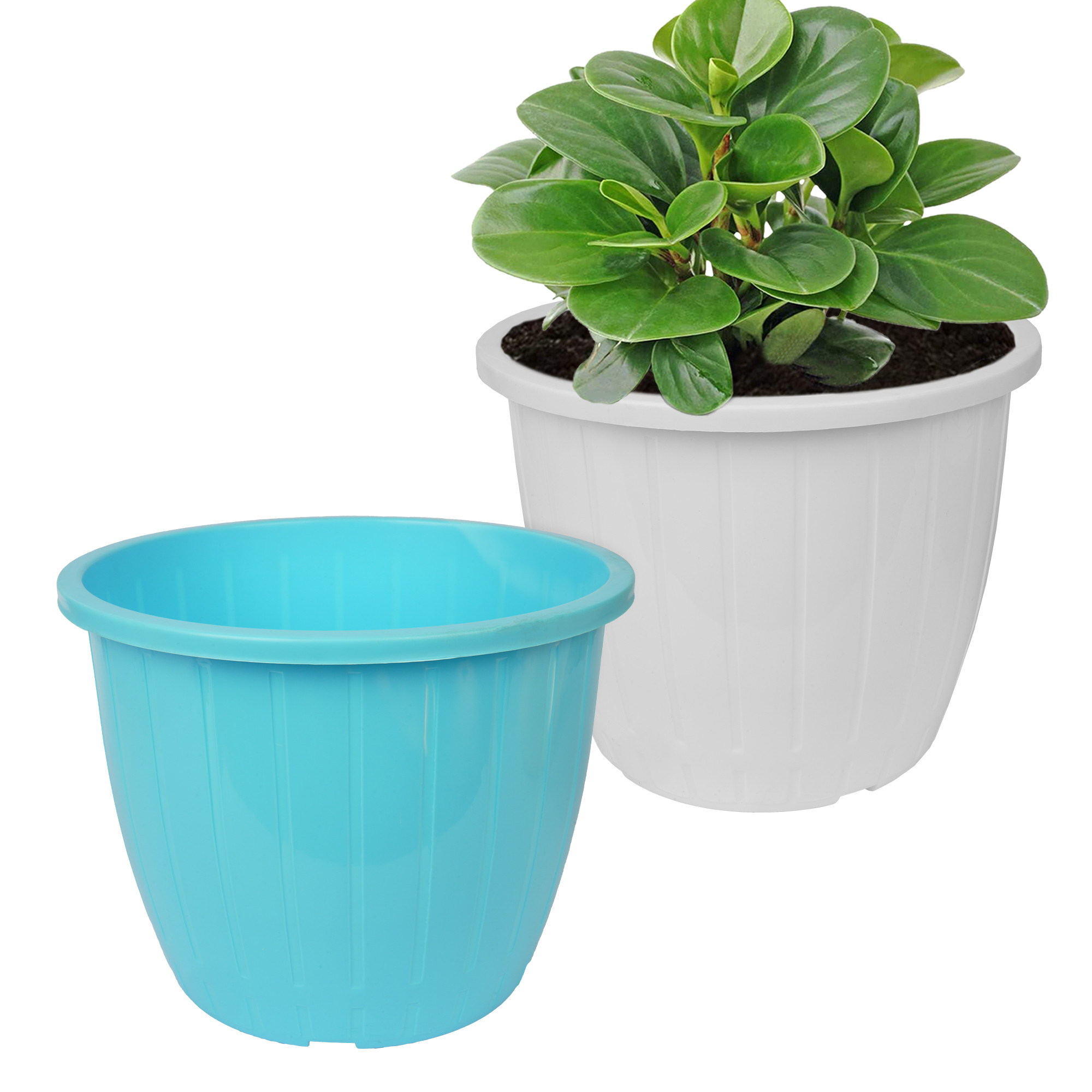 Kuber Industries Flower Pot | Flower Pots for Indoor & Outdoor | Plastic Pot for Gardening | Planter for Flower | Balcony Pots for Home Decor | Duro Flower Pot | 8 Inch | Pack of 2 | Multi