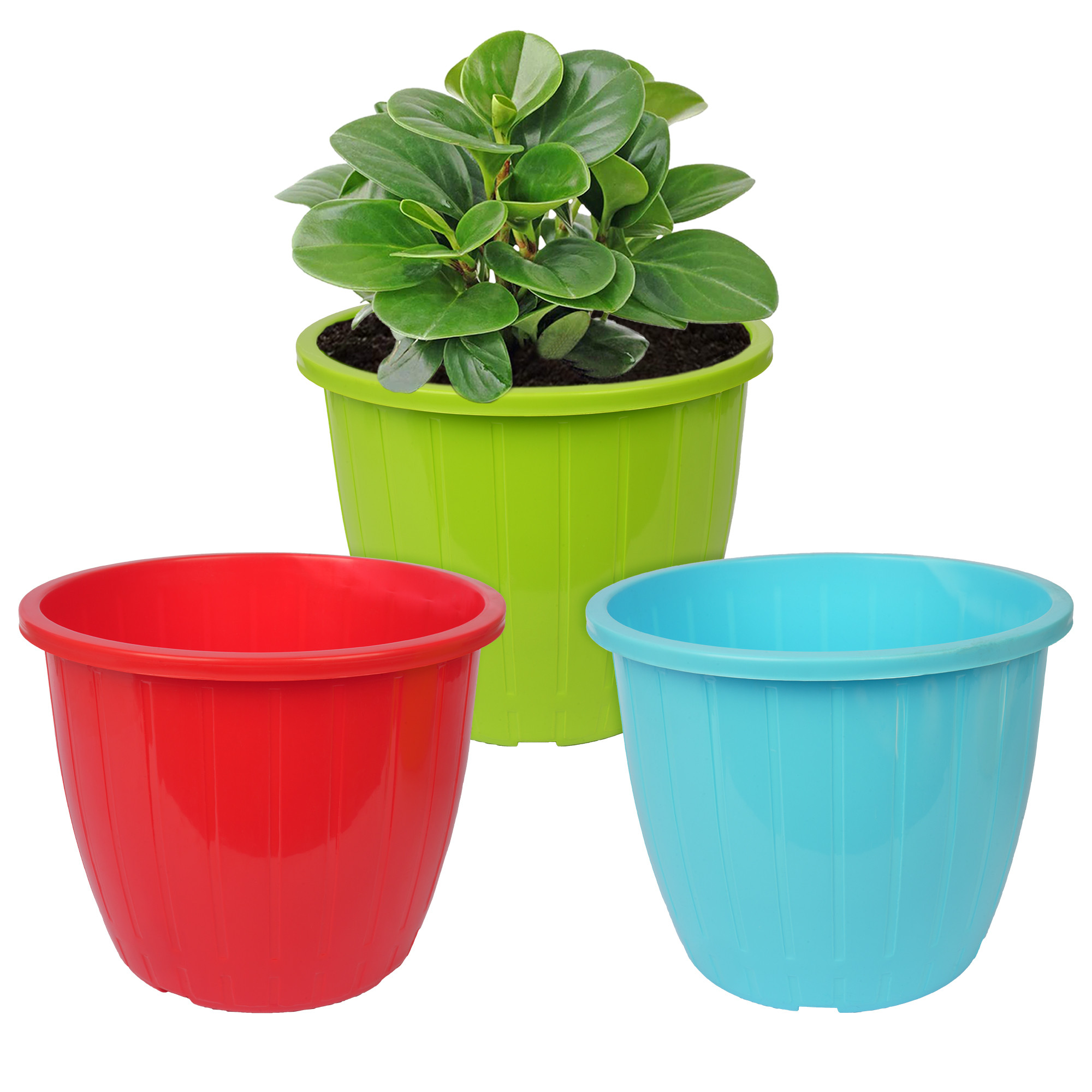 Kuber Industries Flower Pot | Flower Pots for Indoor & Outdoor | Plastic Pot for Gardening | Planter for Flower | Balcony Pots for Home Decor | Duro Flower Pot | 8 Inch | Pack of 3 | Multi