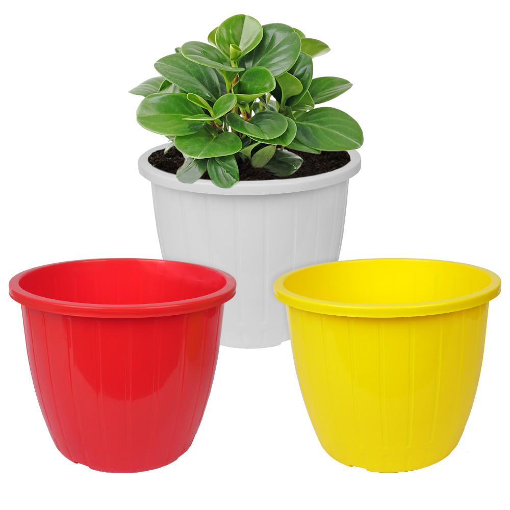 Kuber Industries Flower Pot | Flower Pots for Indoor &amp; Outdoor | Plastic Pot for Gardening | Planter for Flower | Balcony Pots for Home Decor | Duro Flower Pot | 8 Inch | Pack of 3 | Multi