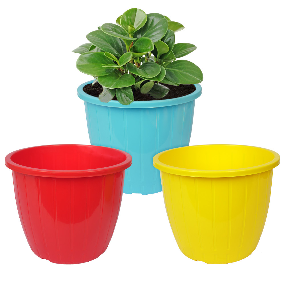 Kuber Industries Flower Pot | Flower Pots for Indoor &amp; Outdoor | Plastic Pot for Gardening | Planter for Flower | Balcony Pots for Home Decor | Duro Flower Pot | 8 Inch | Pack of 3 | Multi