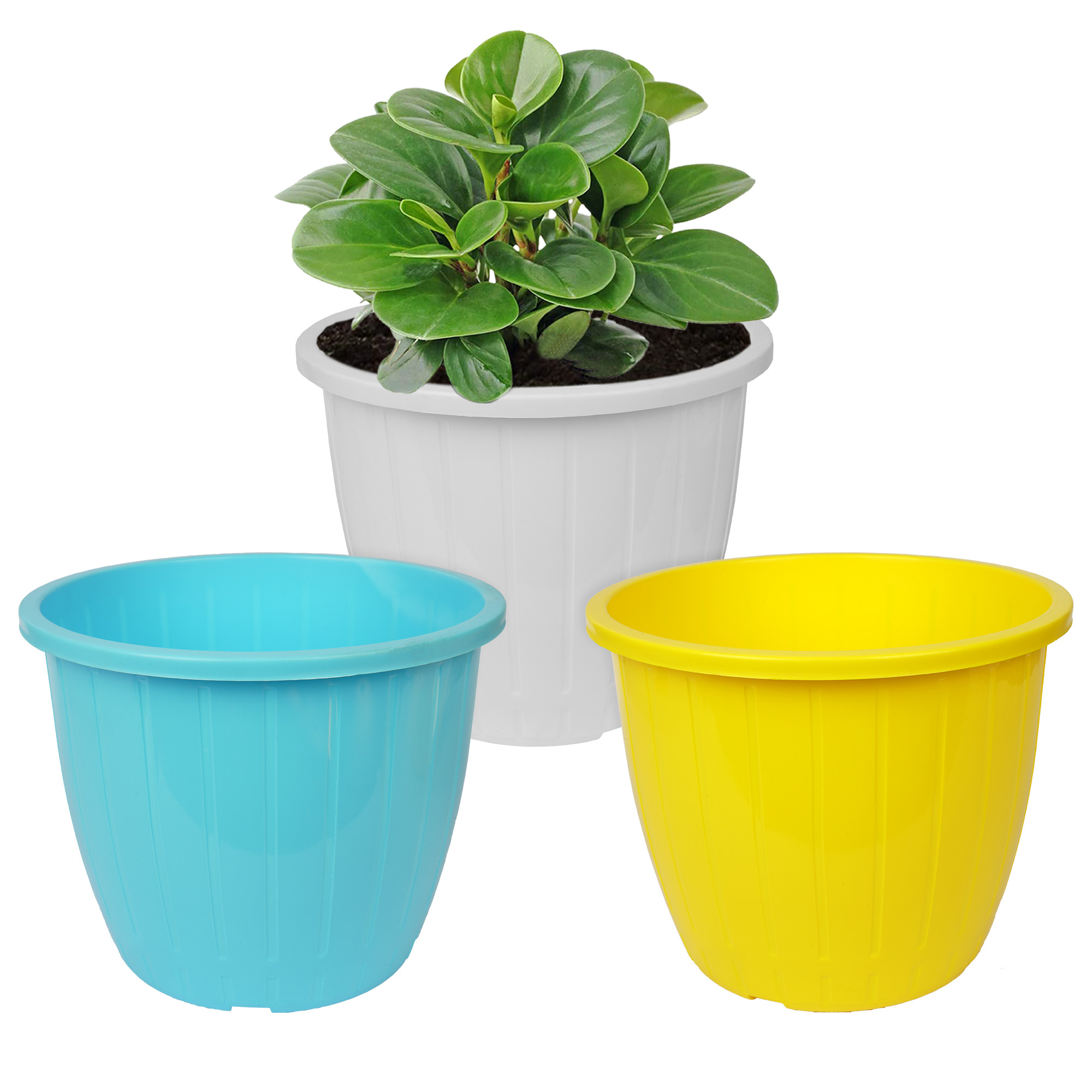 Kuber Industries Flower Pot | Flower Pots for Indoor & Outdoor | Plastic Pot for Gardening | Planter for Flower | Balcony Pots for Home Decor | Duro Flower Pot | 8 Inch | Pack of 3 | Multi