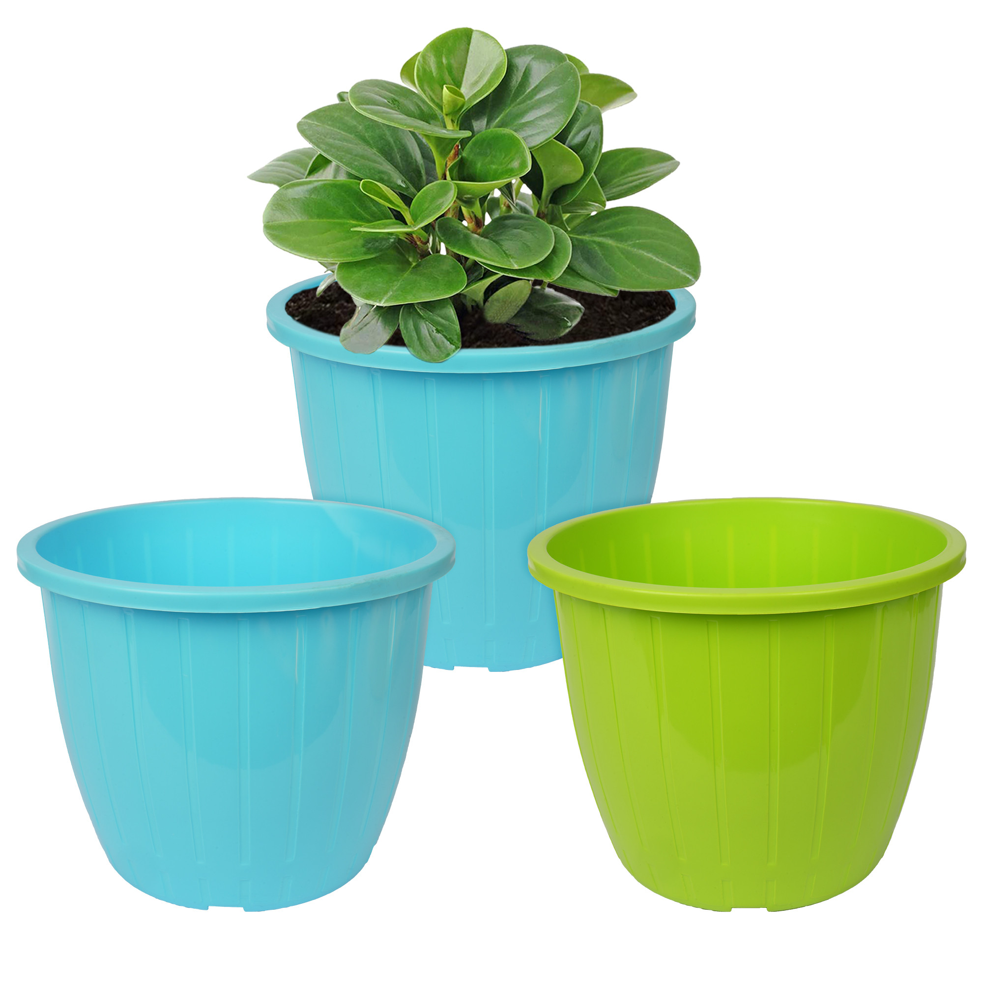 Kuber Industries Flower Pot | Flower Pots for Indoor & Outdoor | Plastic Pot for Gardening | Planter for Flower | Balcony Pots for Home Decor | Duro Flower Pot | 8 Inch | Pack of 3 | Multi