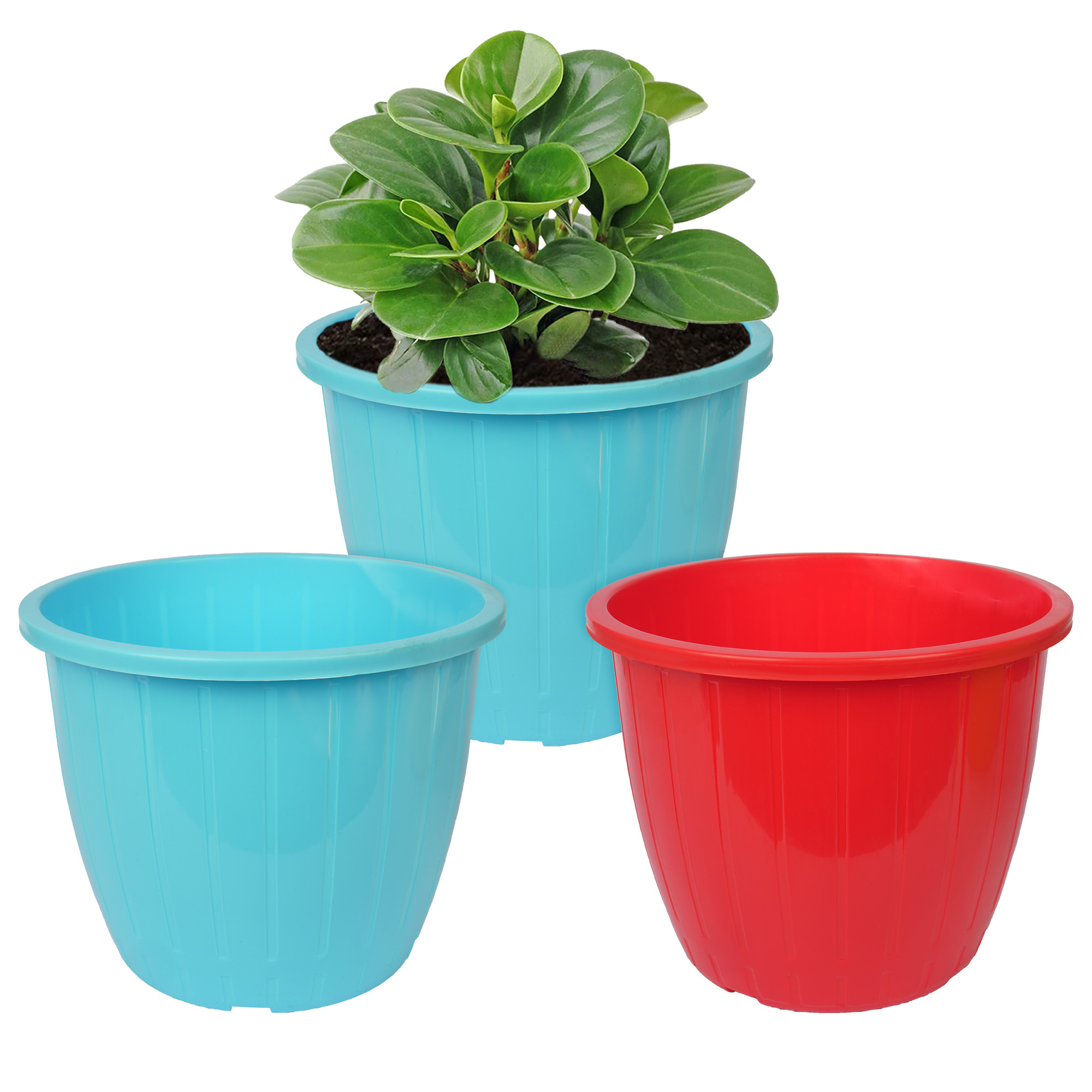 Kuber Industries Flower Pot | Flower Pots for Indoor & Outdoor | Plastic Pot for Gardening | Planter for Flower | Balcony Pots for Home Decor | Duro Flower Pot | 8 Inch | Pack of 3 | Multi