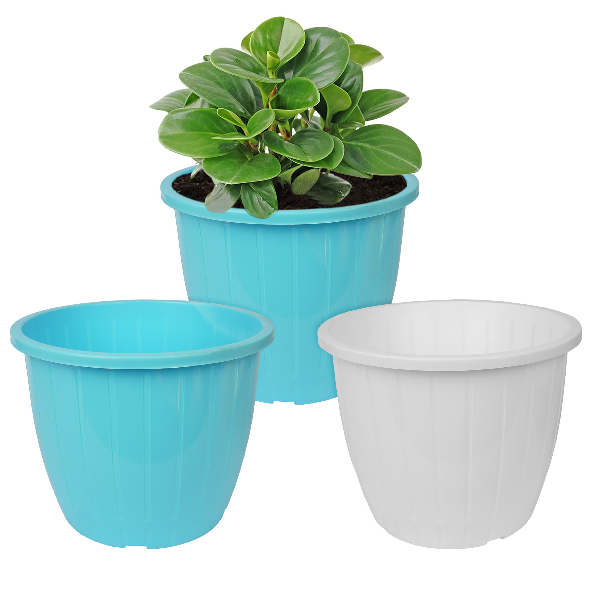 Kuber Industries Flower Pot | Flower Pots for Indoor & Outdoor | Plastic Pot for Gardening | Planter for Flower | Balcony Pots for Home Decor | Duro Flower Pot | 8 Inch | Pack of 3 | Multi