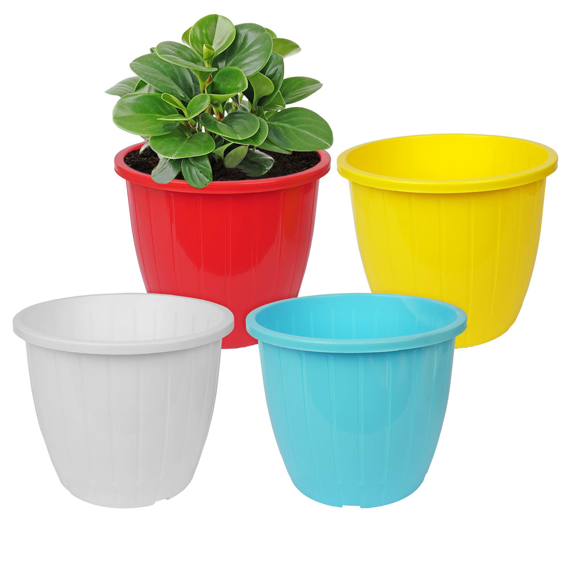 Kuber Industries Flower Pot | Flower Pots for Indoor & Outdoor | Plastic Pot for Gardening | Planter for Flower | Balcony Pots for Home Decor | Duro Flower Pot | 8 Inch | Pack of 4 | Multi