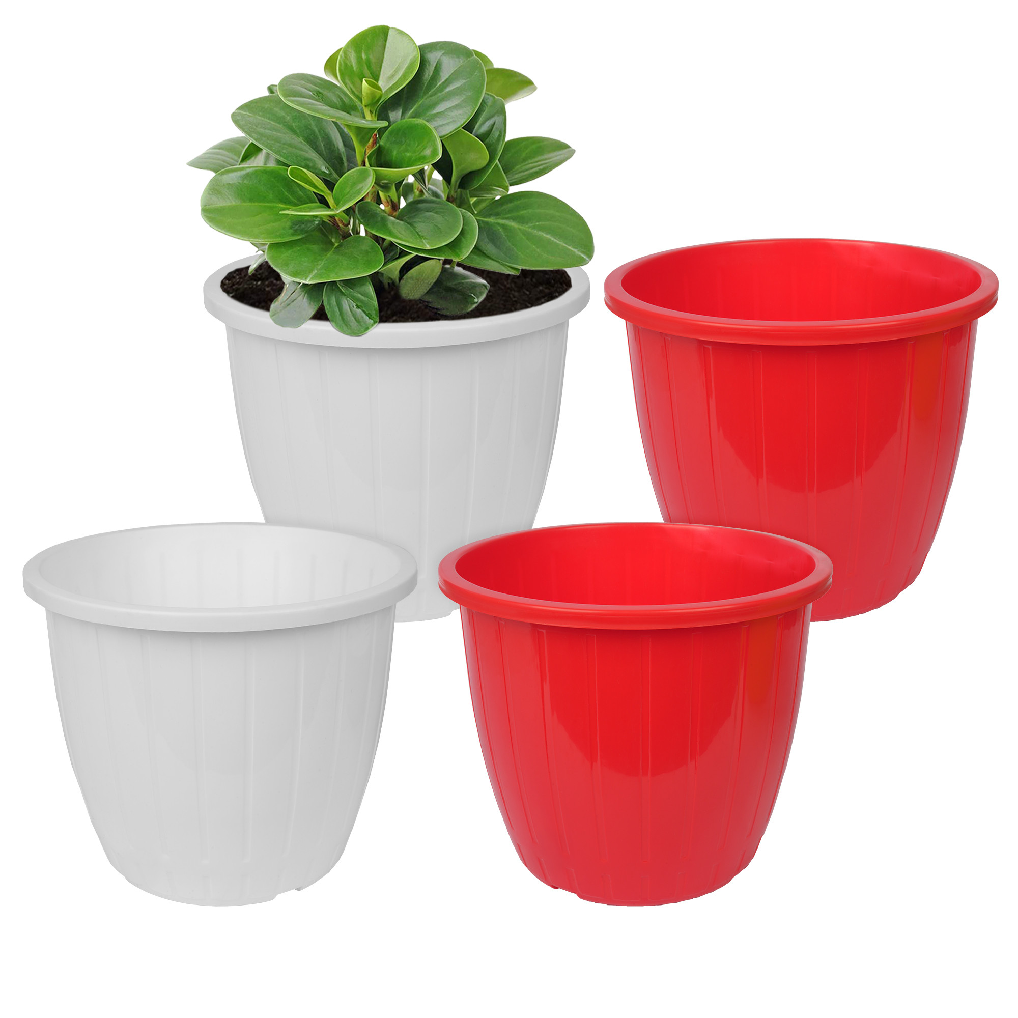 Kuber Industries Flower Pot | Flower Pots for Indoor & Outdoor | Plastic Pot for Gardening | Planter for Flower | Balcony Pots for Home Decor | Duro Flower Pot | 8 Inch | Pack of 4 | Multi