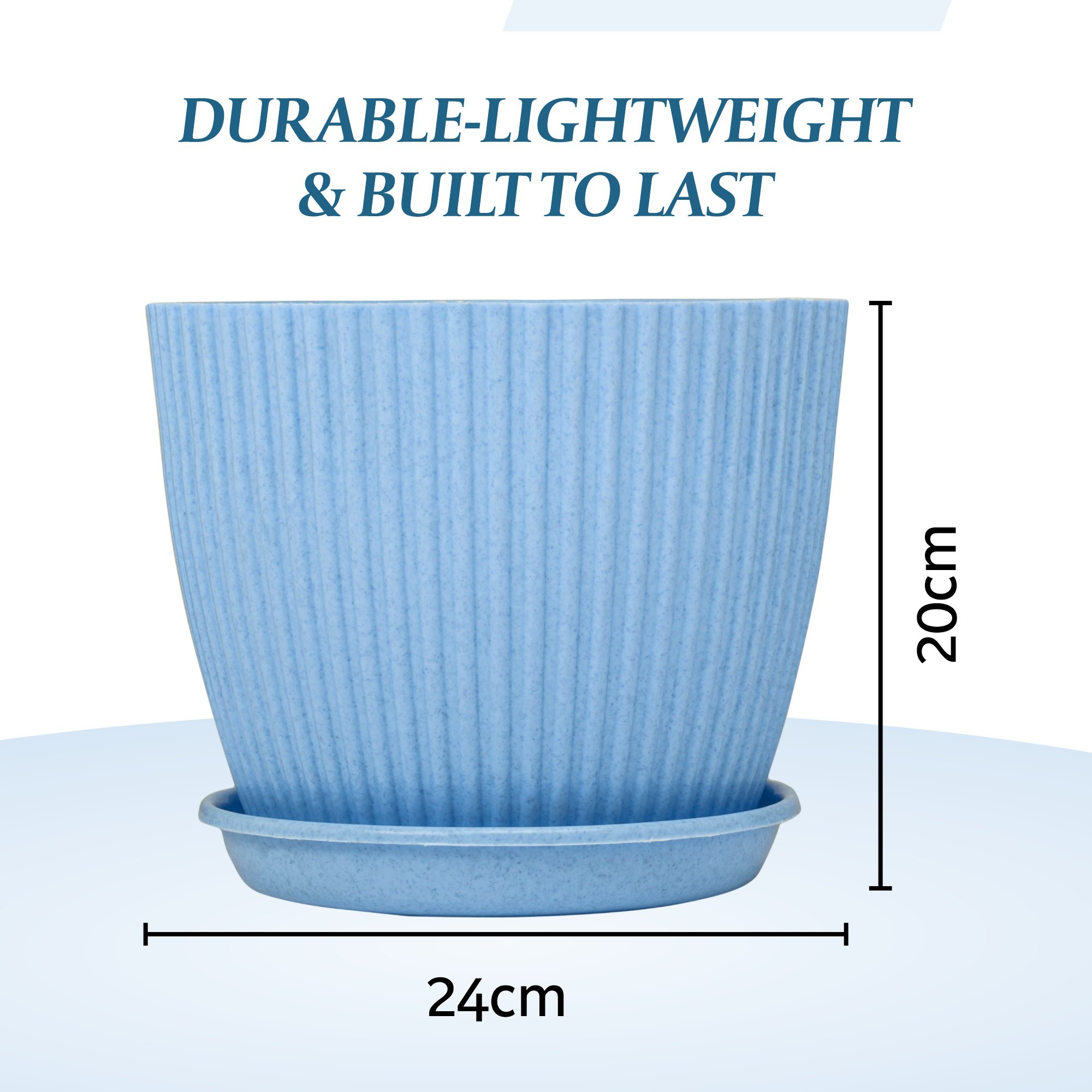Kuber Industries Flower Pot with Bottom Tray | Flower Container for Living Room | Planters for Home-Lawns & Gardening | Flower Planter for Balcony | Marble Mega | 9 Inch | Blue