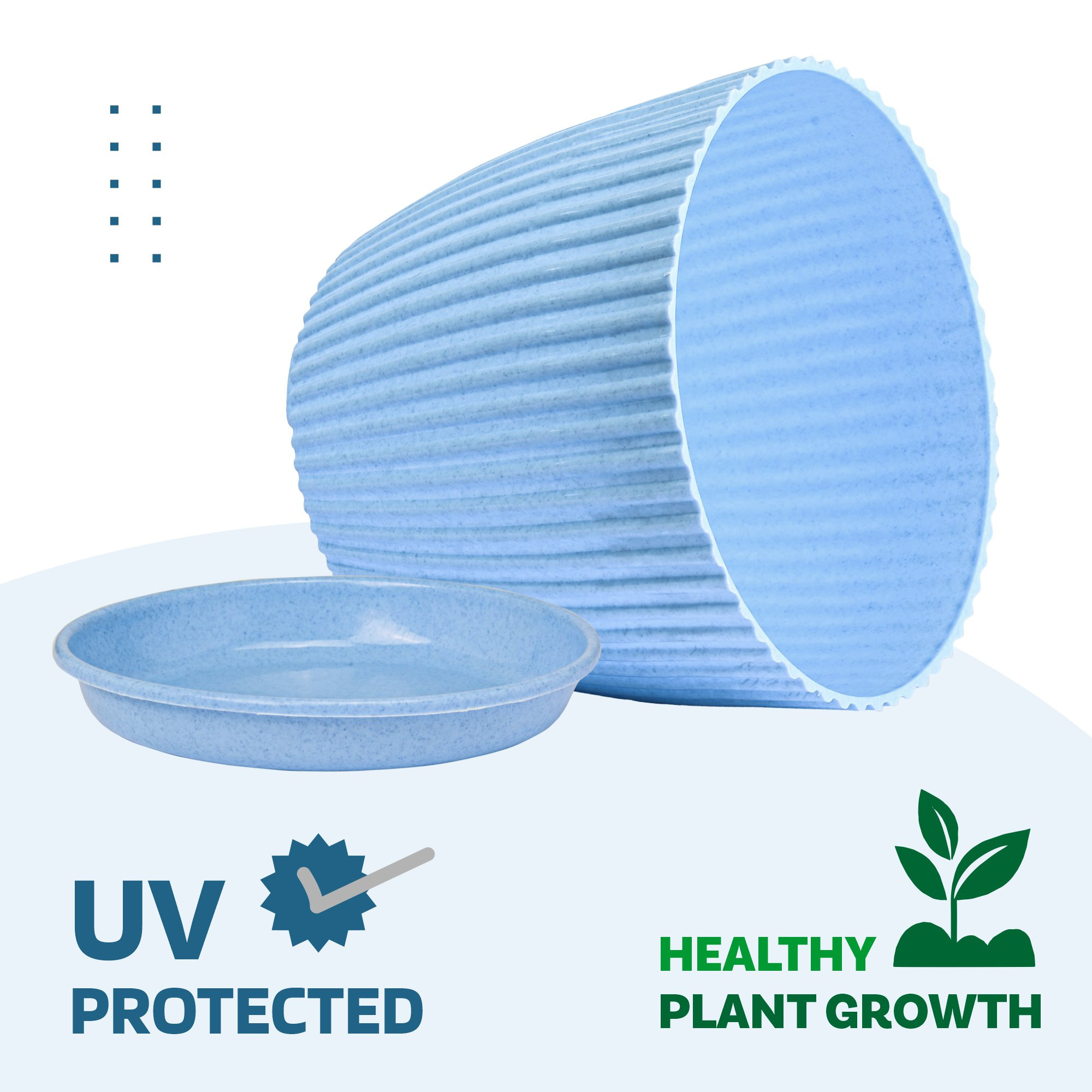 Kuber Industries Flower Pot with Bottom Tray | Flower Container for Living Room | Planters for Home-Lawns & Gardening | Flower Planter for Balcony | Marble Mega | 9 Inch | Blue