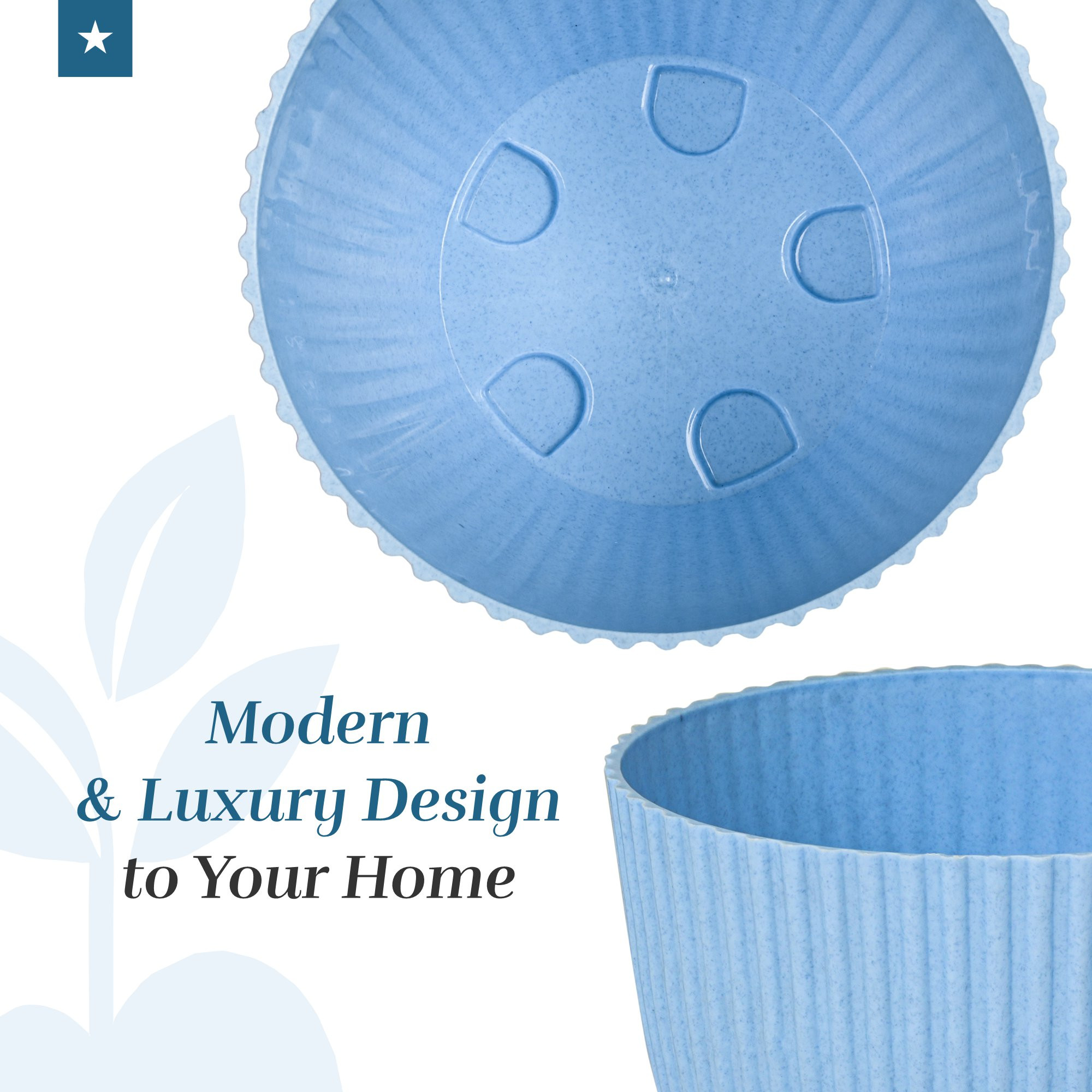 Kuber Industries Flower Pot with Bottom Tray | Flower Container for Living Room | Planters for Home-Lawns & Gardening | Flower Planter for Balcony | Marble Mega | 9 Inch | Blue