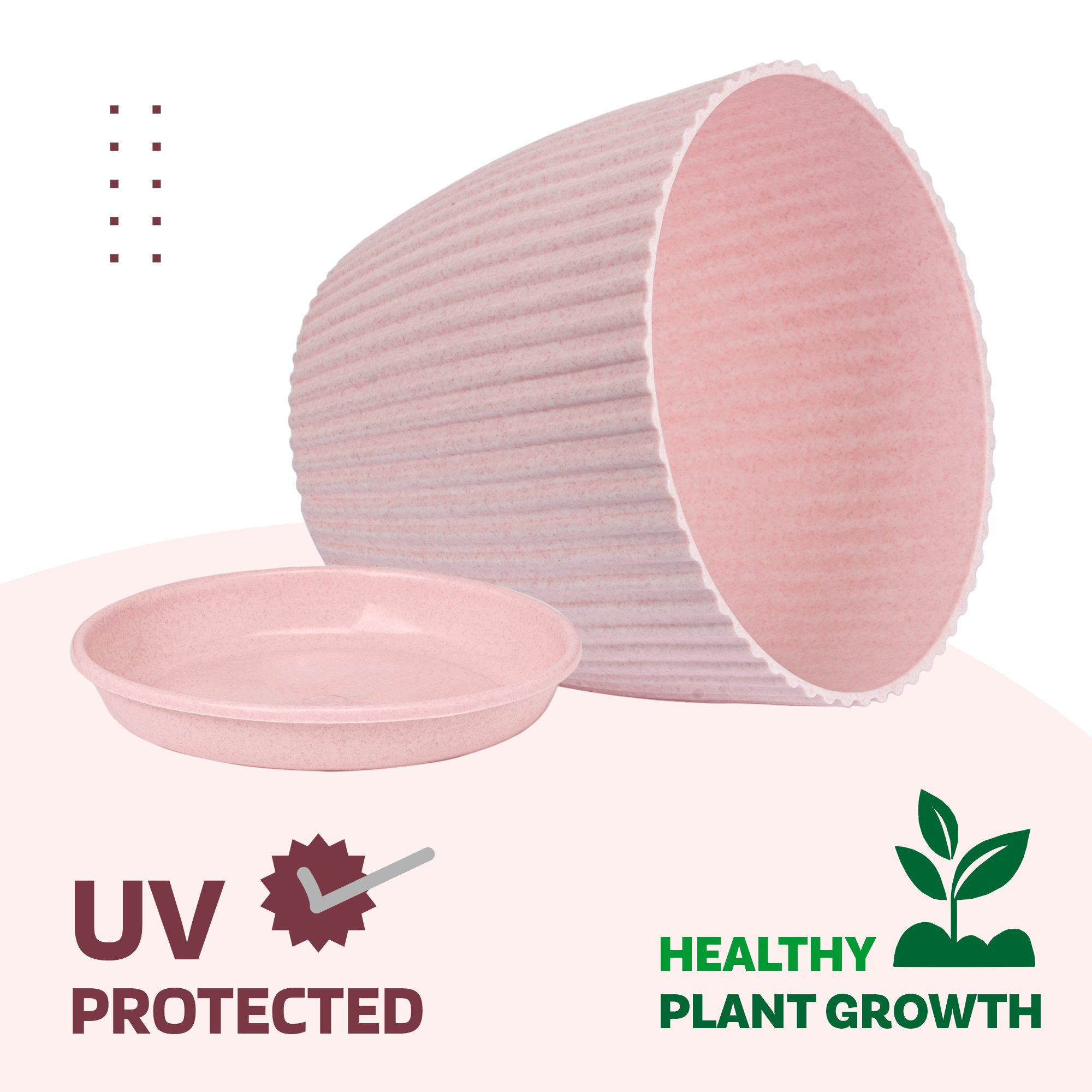 Kuber Industries Flower Pot with Bottom Tray | Flower Container for Living Room | Planters for Home-Lawns & Gardening | Flower Planter for Balcony | Marble Mega | 9 Inch | Pink