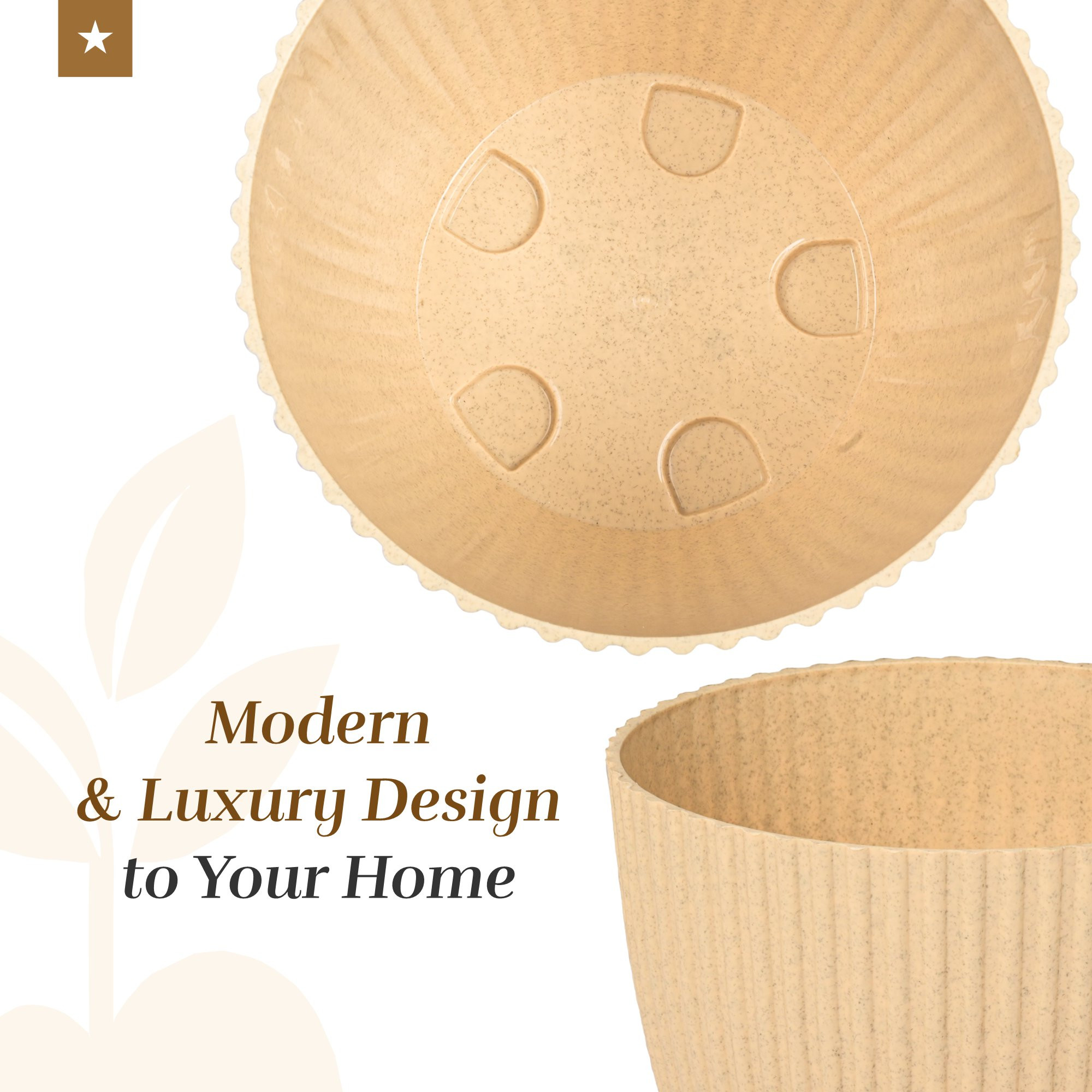 Kuber Industries Flower Pot with Bottom Tray | Flower Container for Living Room | Planters for Home-Lawns & Gardening | Flower Planter for Balcony | Marble Mega | 9 Inch | Beige