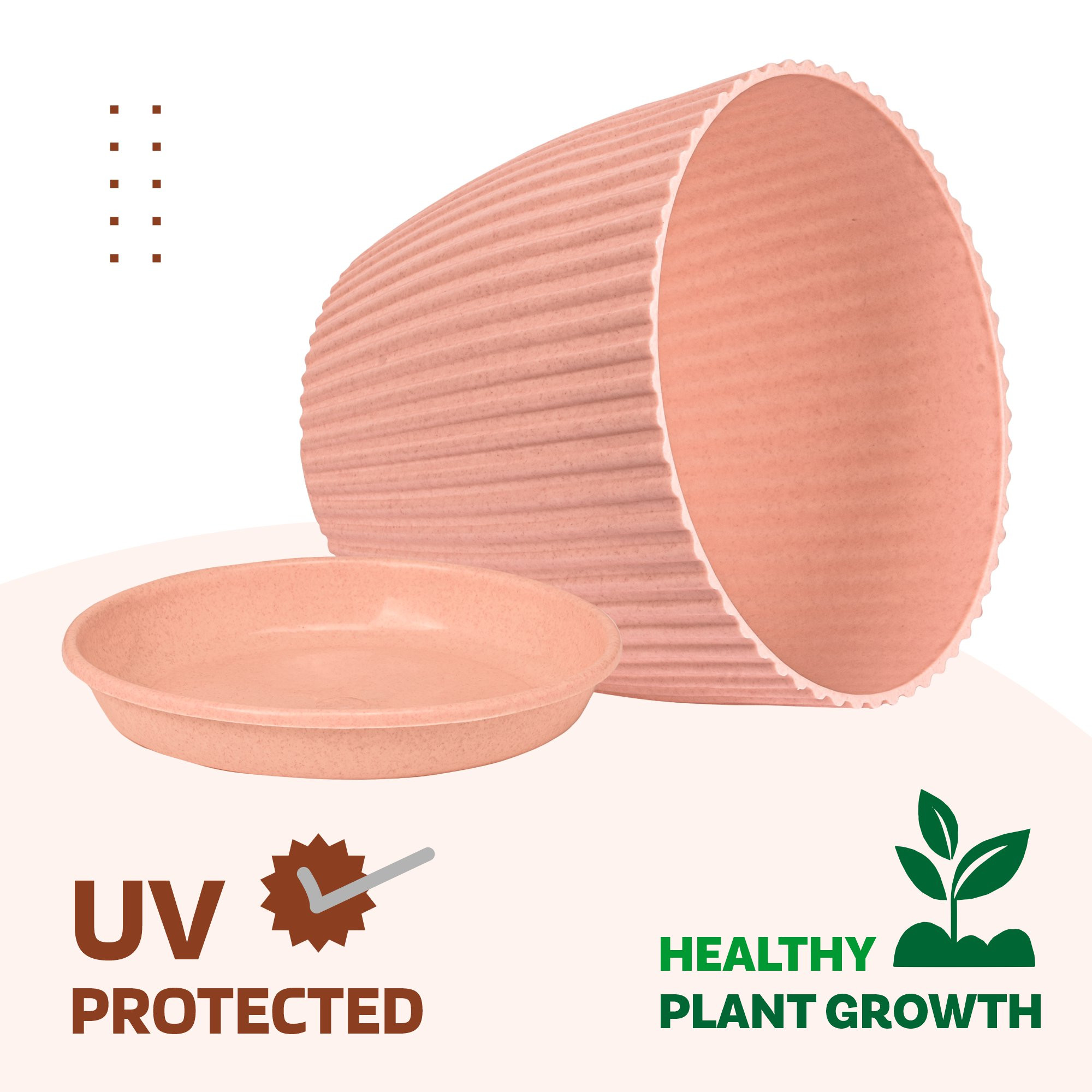 Kuber Industries Flower Pot with Bottom Tray | Flower Container for Living Room | Planters for Home-Lawns & Gardening | Flower Planter for Balcony | Marble Mega | 9 Inch | Peach