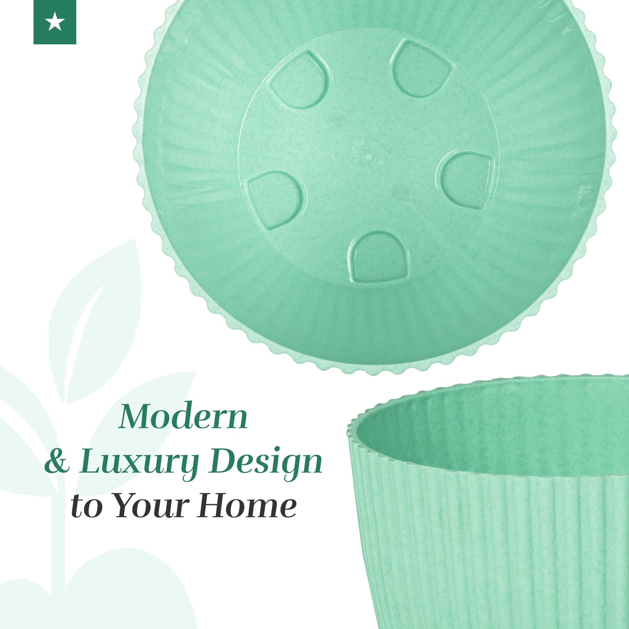 Kuber Industries Flower Pot with Bottom Tray | Flower Container for Living Room | Planters for Home-Lawns & Gardening | Flower Planter for Balcony | Marble Mega | 9 Inch | Mint Green