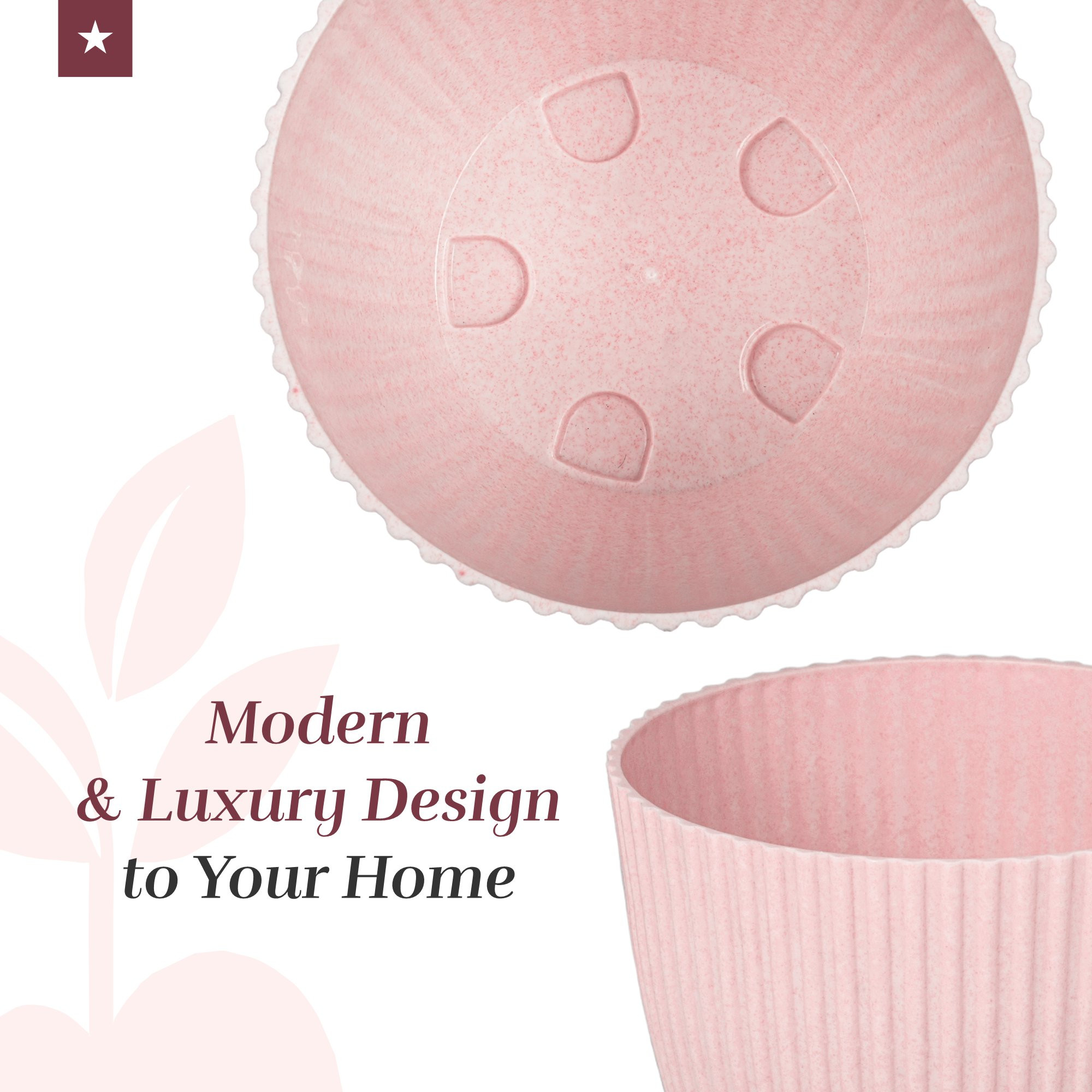 Kuber Industries Flower Pot with Bottom Tray | Flower Container for Living Room | Planters for Home-Lawns & Gardening | Flower Planter for Balcony | Marble Mega | 9 Inch | Pink & Beige