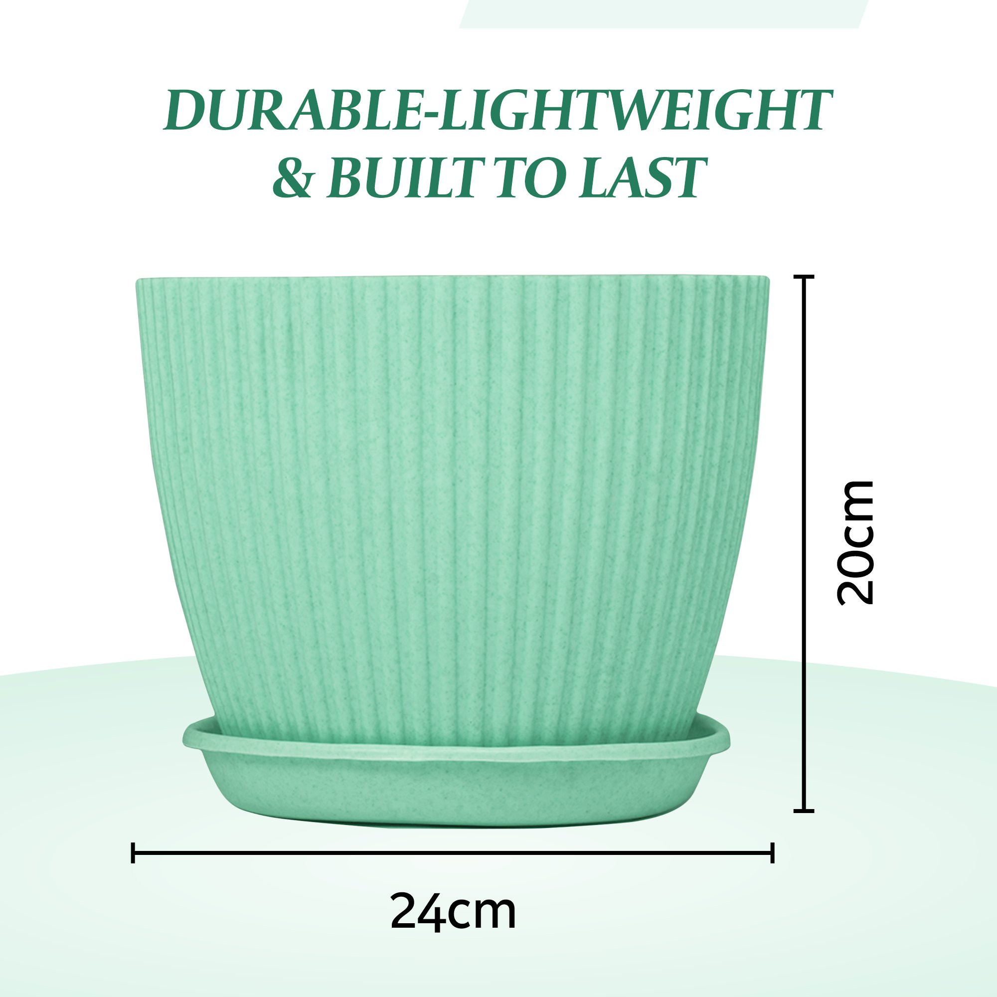 Kuber Industries Flower Pot with Bottom Tray | Flower Container for Living Room | Planters for Home-Lawns & Garden | Flower Planter for Balcony | Marble Mega | 9 Inch | Peach & Mint Green