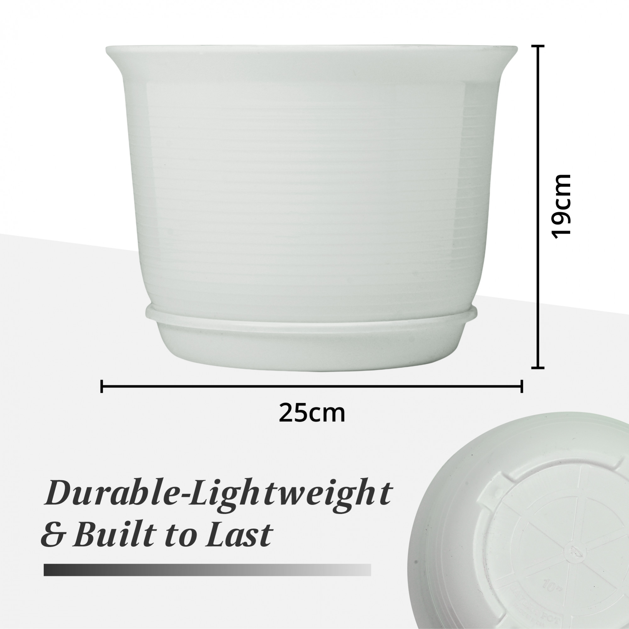 Kuber Industries Flower Pot with Bottom Tray | Flower Planter Pots | Planters for Home-Lawns & Garden | Flower Planter for Balcony | Plain Sawera | 10 Inch | Sky Blue & White
