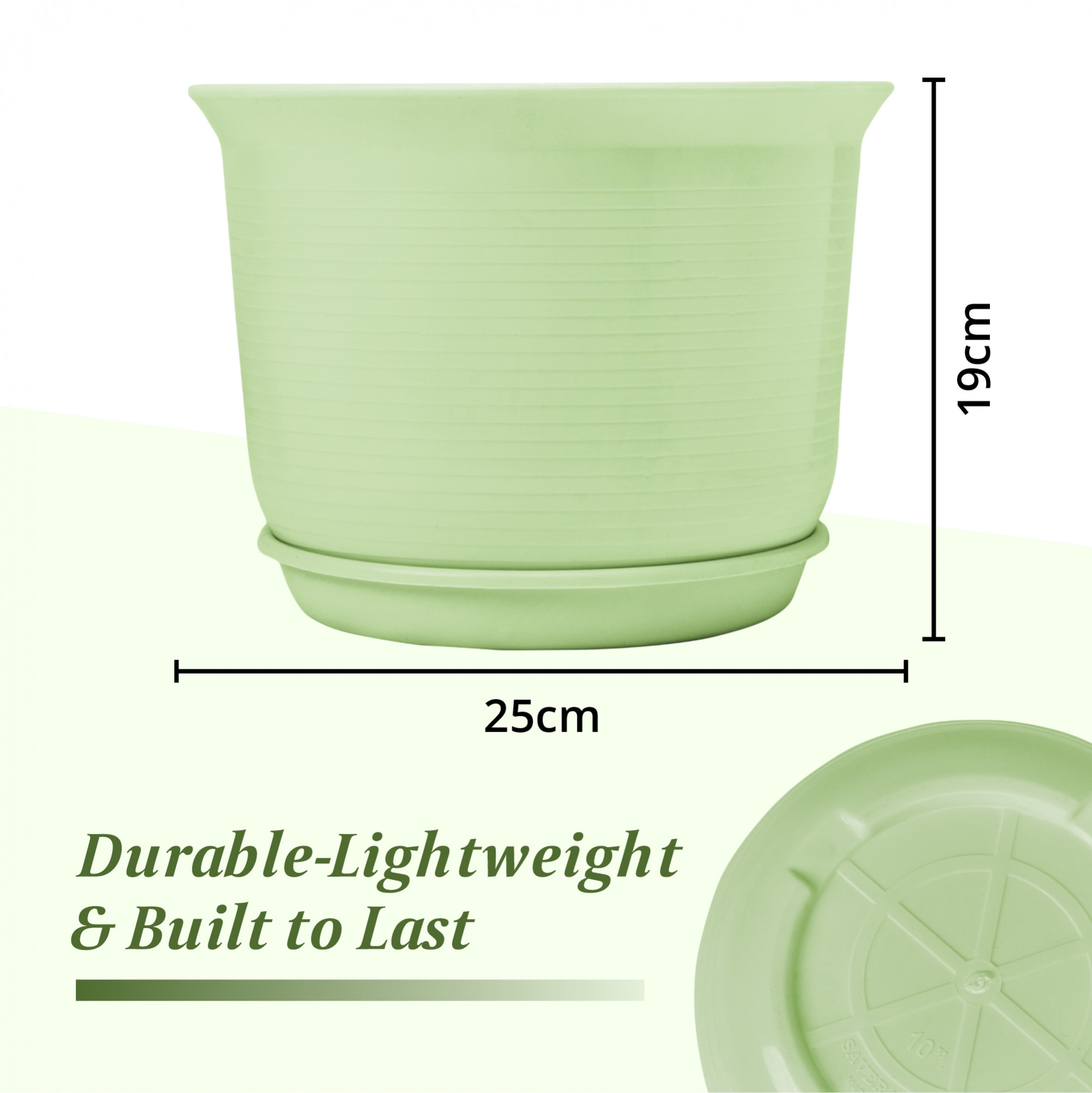 Kuber Industries Flower Pot with Bottom Tray | Flower Planter Pots | Planters for Home-Lawns & Garden | Flower Planter for Balcony | Plain Sawera | 10 Inch | Sky Blue & Light Green