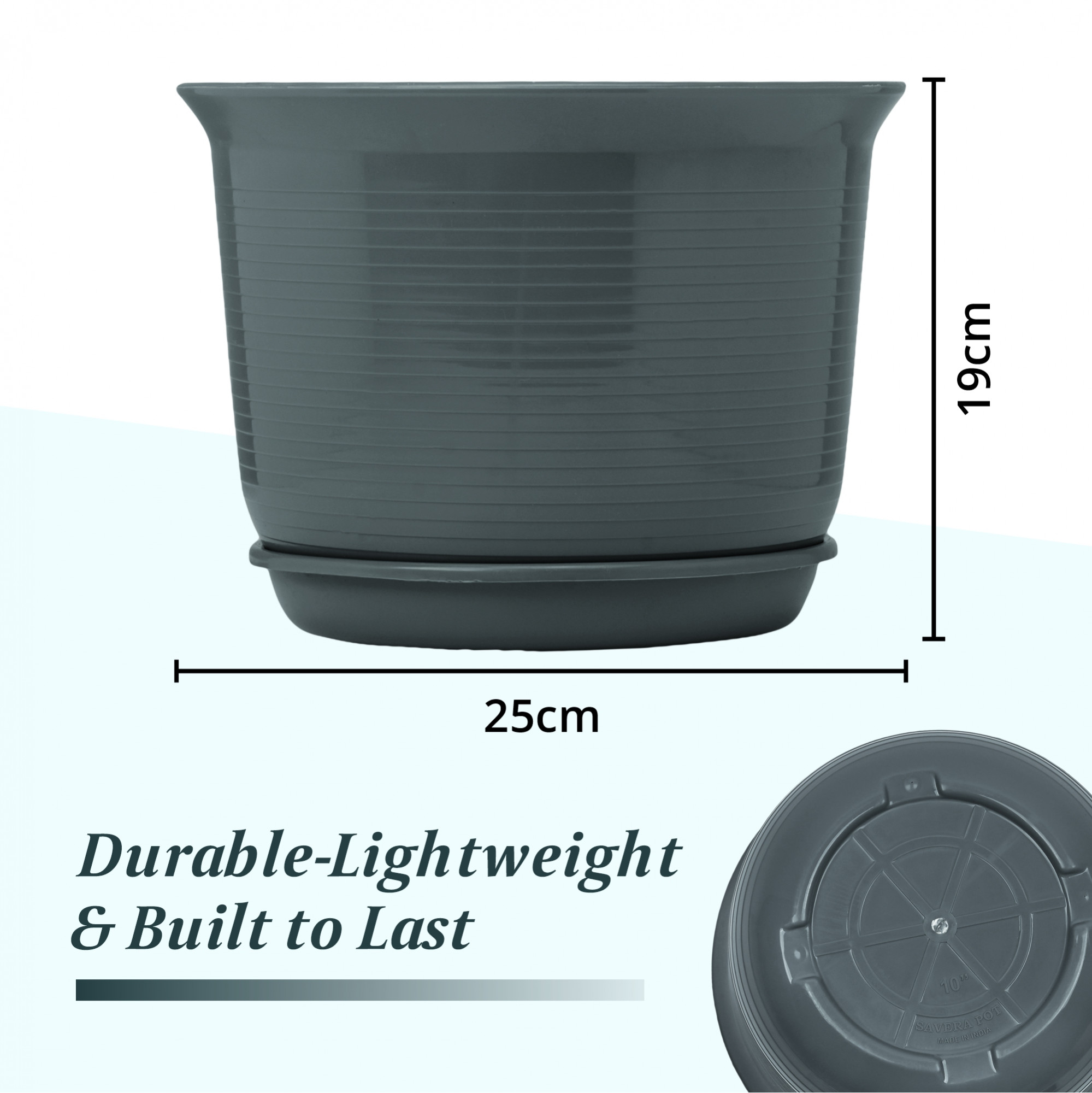 Kuber Industries Flower Pot with Bottom Tray | Flower Planter Pots | Planters for Home-Lawns & Garden | Flower Planter for Balcony | Plain Sawera | 10 Inch | White & Gray