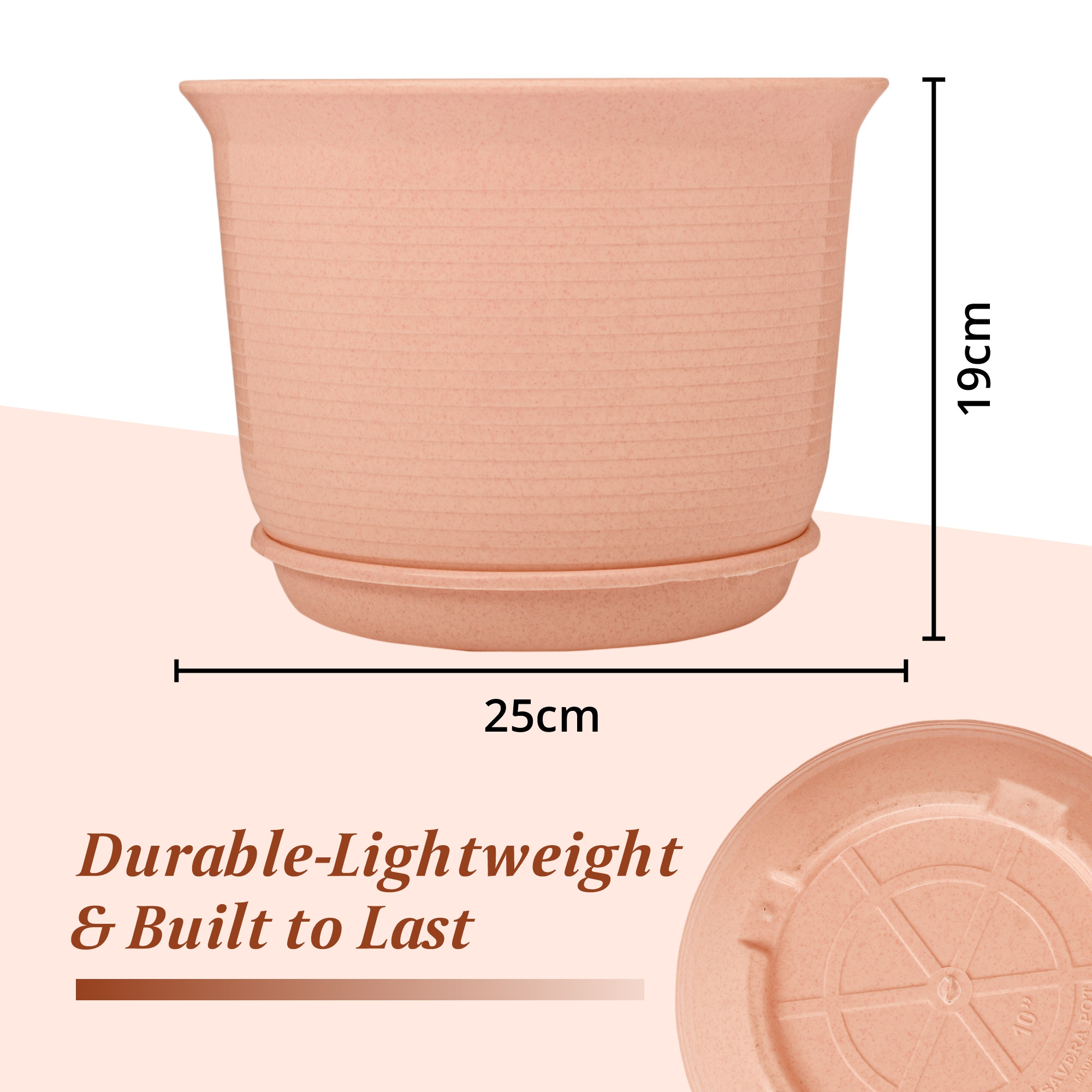 Kuber Industries Flower Pot with Bottom Tray | Flower Pot for Living Room | Planters for Home-Lawns & Gardening | Flower Planter for Balcony | Marble Sawera | 10 Inch | Pink & Peach