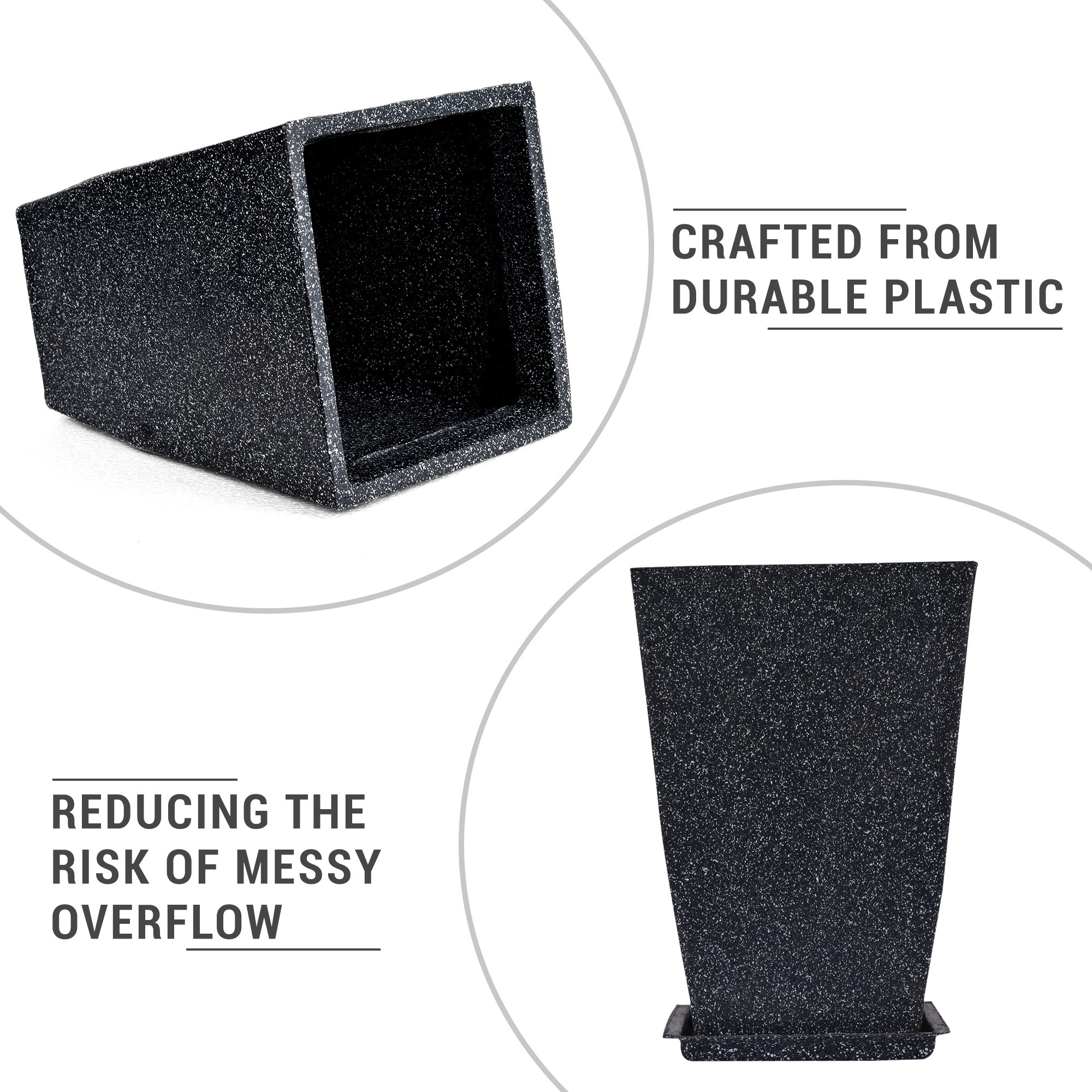 Kuber Industries Flower Pot with Plate  12 Inch Lightweight Polymers Indoor-Outdoor Plant Pots  Flower Pot Gamla for Home-Office  Garden  Flower Pot for Balcony  Marble Tower  Black
