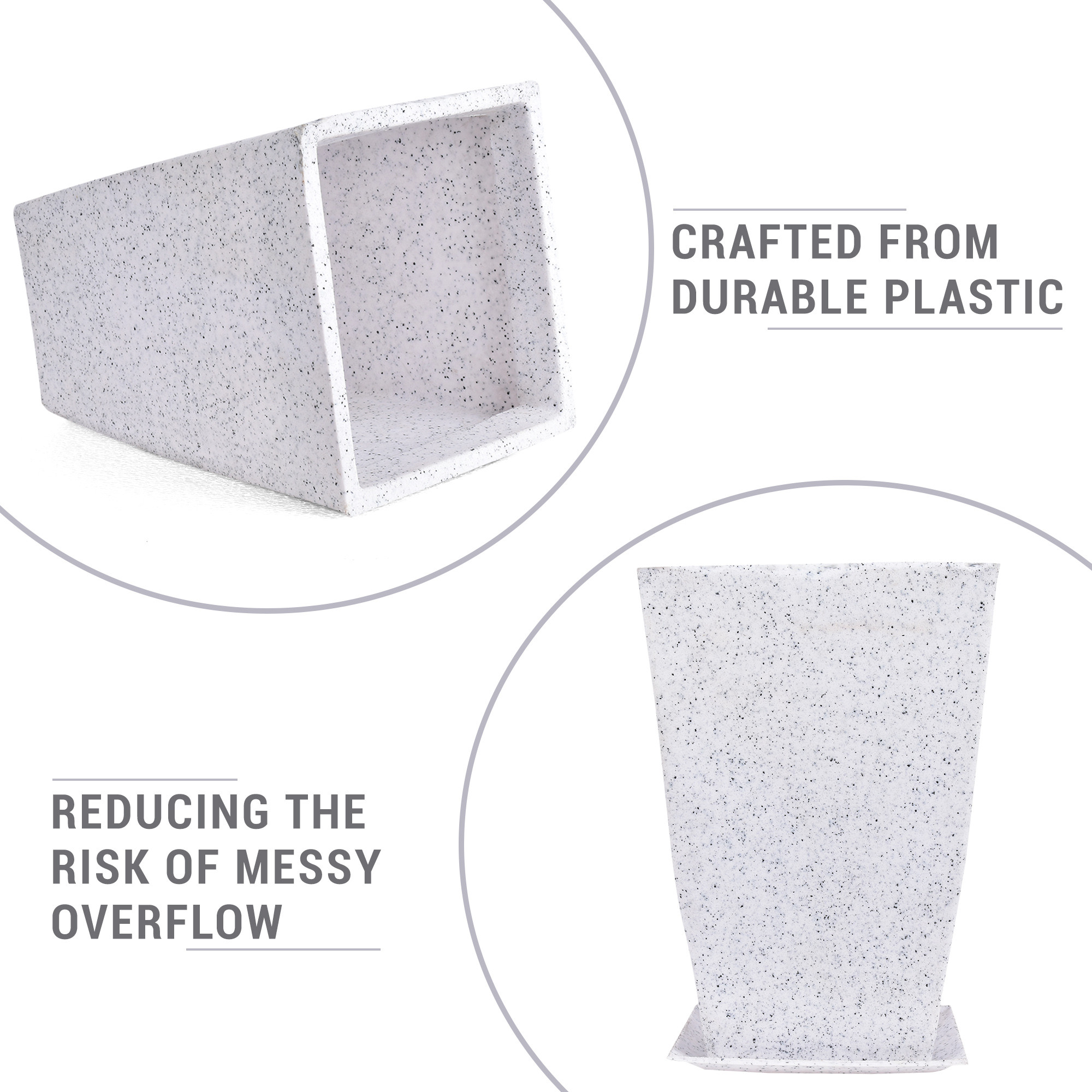 Kuber Industries Flower Pot with Plate  12 Inch Lightweight Polymers Indoor-Outdoor Plant Pots  Flower Pot Gamla for Home-Office  Garden  Flower Pot for Balcony  Marble Tower  White