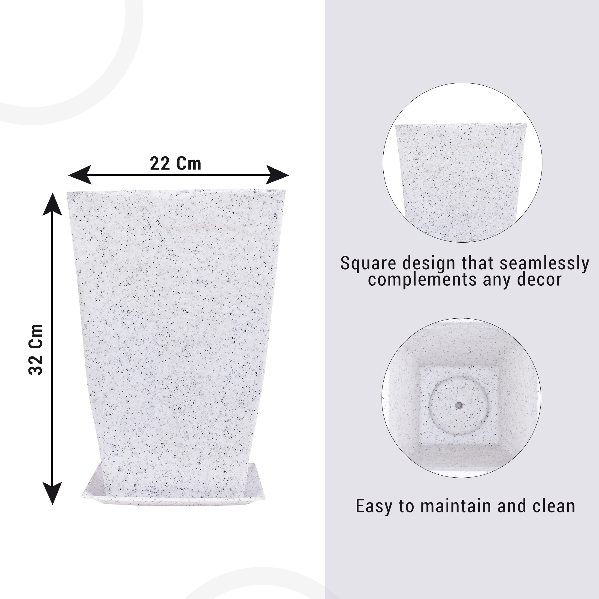 Kuber Industries Flower Pot with Plate | 12 Inch Lightweight Polymers Indoor-Outdoor Plant Pots | Flower Pot Gamla for Home-Office & Garden | Flower Pot for Balcony | Marble Tower | White