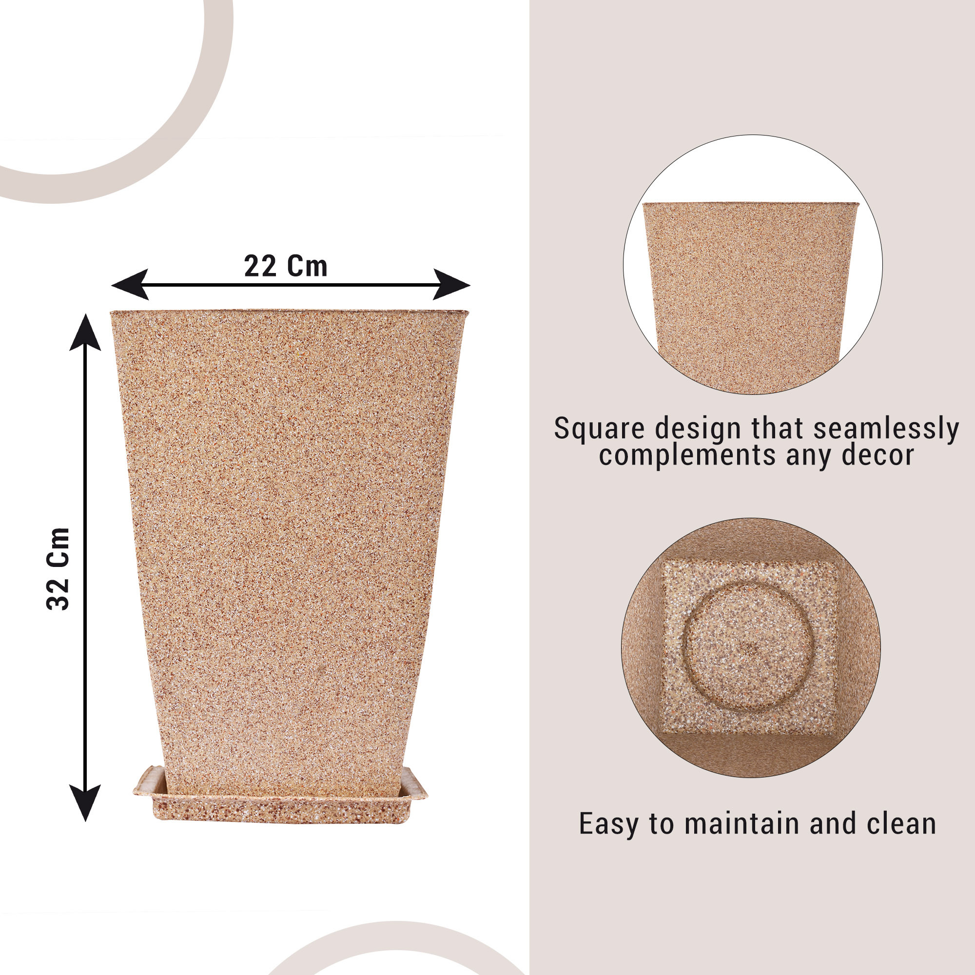 Kuber Industries Flower Pot with Plate | 12 Inch Lightweight Polymers Indoor-Outdoor Plant Pots | Flower Pot Gamla for Home-Office & Garden | Flower Pot for Balcony | Marble Tower | Sand