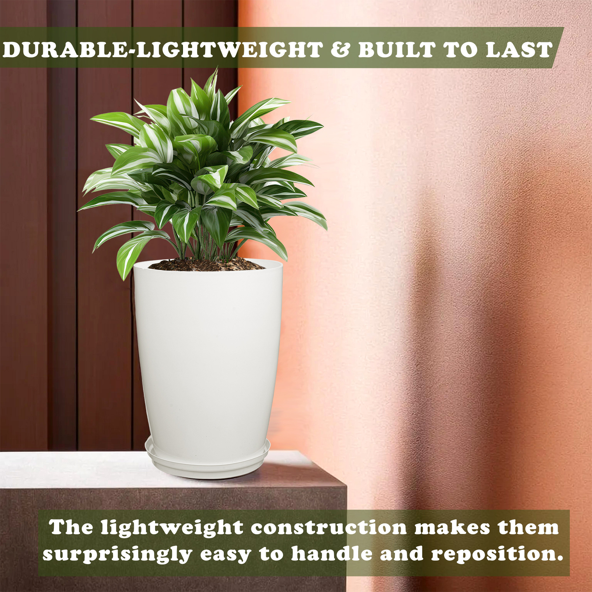 Kuber Industries Flower Pot with Plate  14 Inch Indoor-Outdoor Plants Stand  Flower Pot for Home-Office  Flower Pot for Garden  Flower Gamla for Balcony  Plain Tower  White