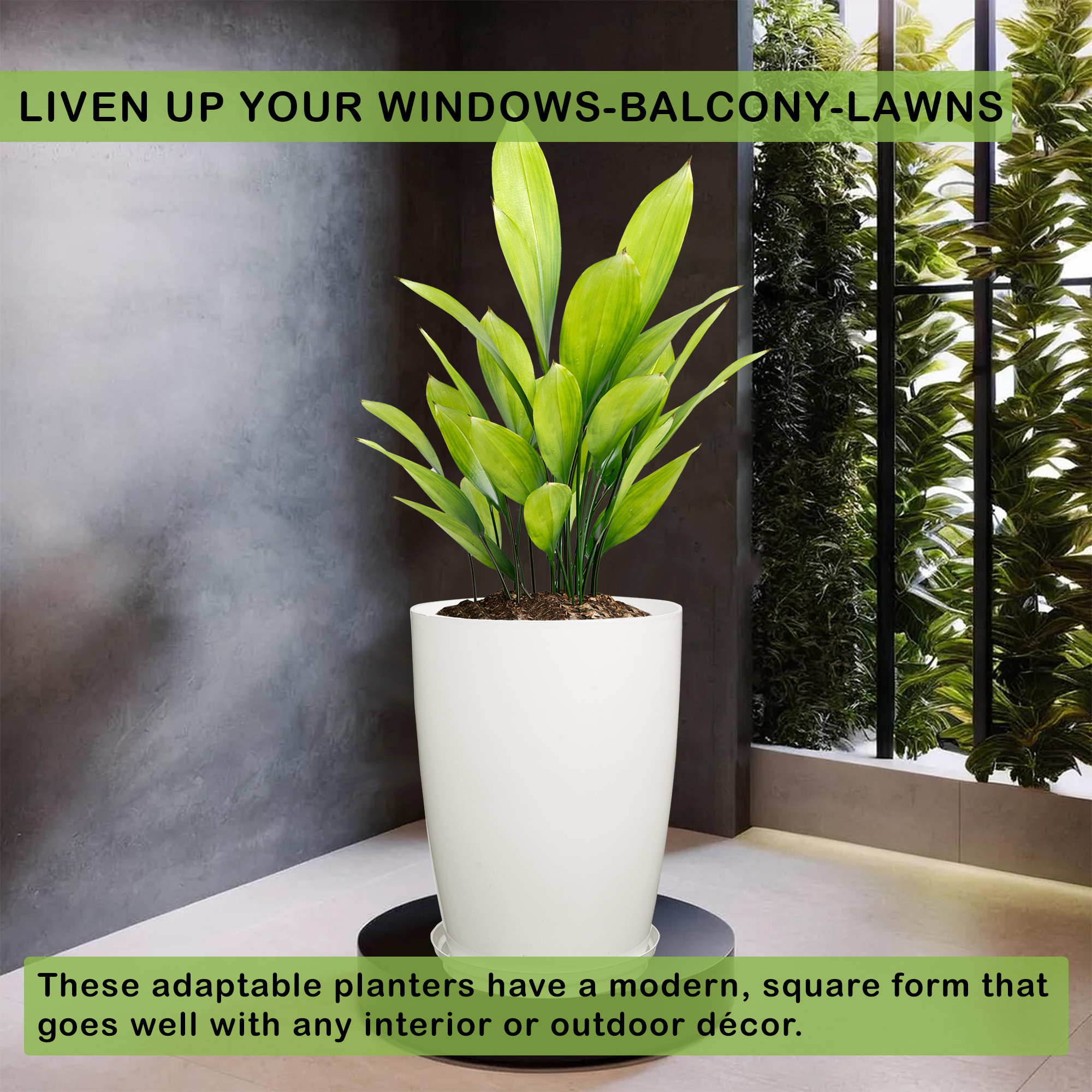 Kuber Industries Flower Pot with Plate  14 Inch Indoor-Outdoor Plants Stand  Flower Pot for Home-Office  Flower Pot for Garden  Flower Gamla for Balcony  Plain Tower  White