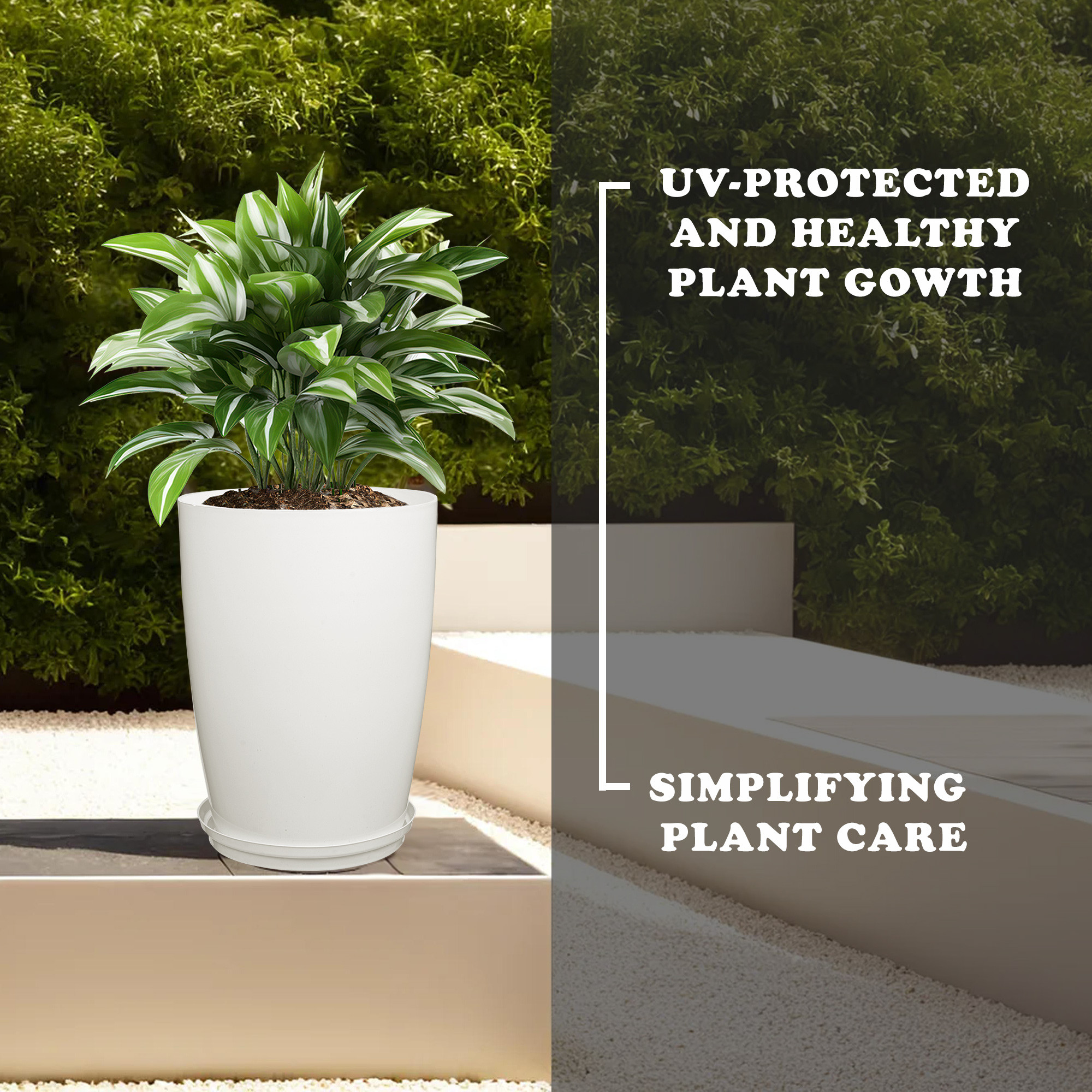 Kuber Industries Flower Pot with Plate  14 Inch Indoor-Outdoor Plants Stand  Flower Pot for Home-Office  Flower Pot for Garden  Flower Gamla for Balcony  Plain Tower  White