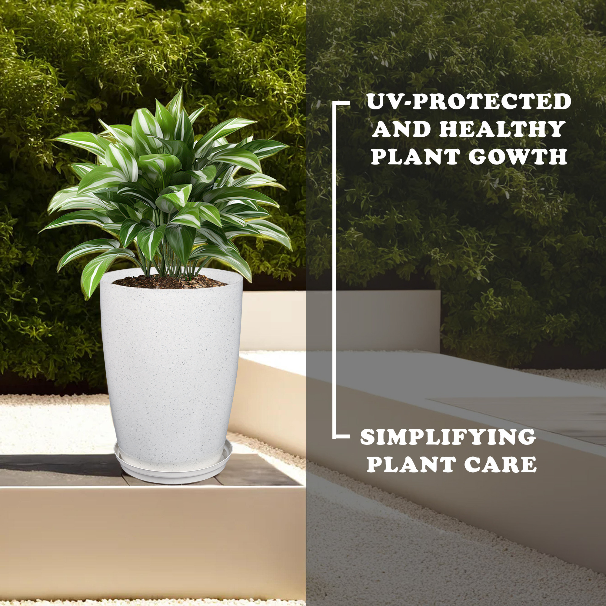Kuber Industries Flower Pot with Plate  14 Inch Indoor-Outdoor Plants Stand  Flower Pot for Home-Office  Flower Pot for Garden  Flower Gamla for Balcony  Marble Tower  White